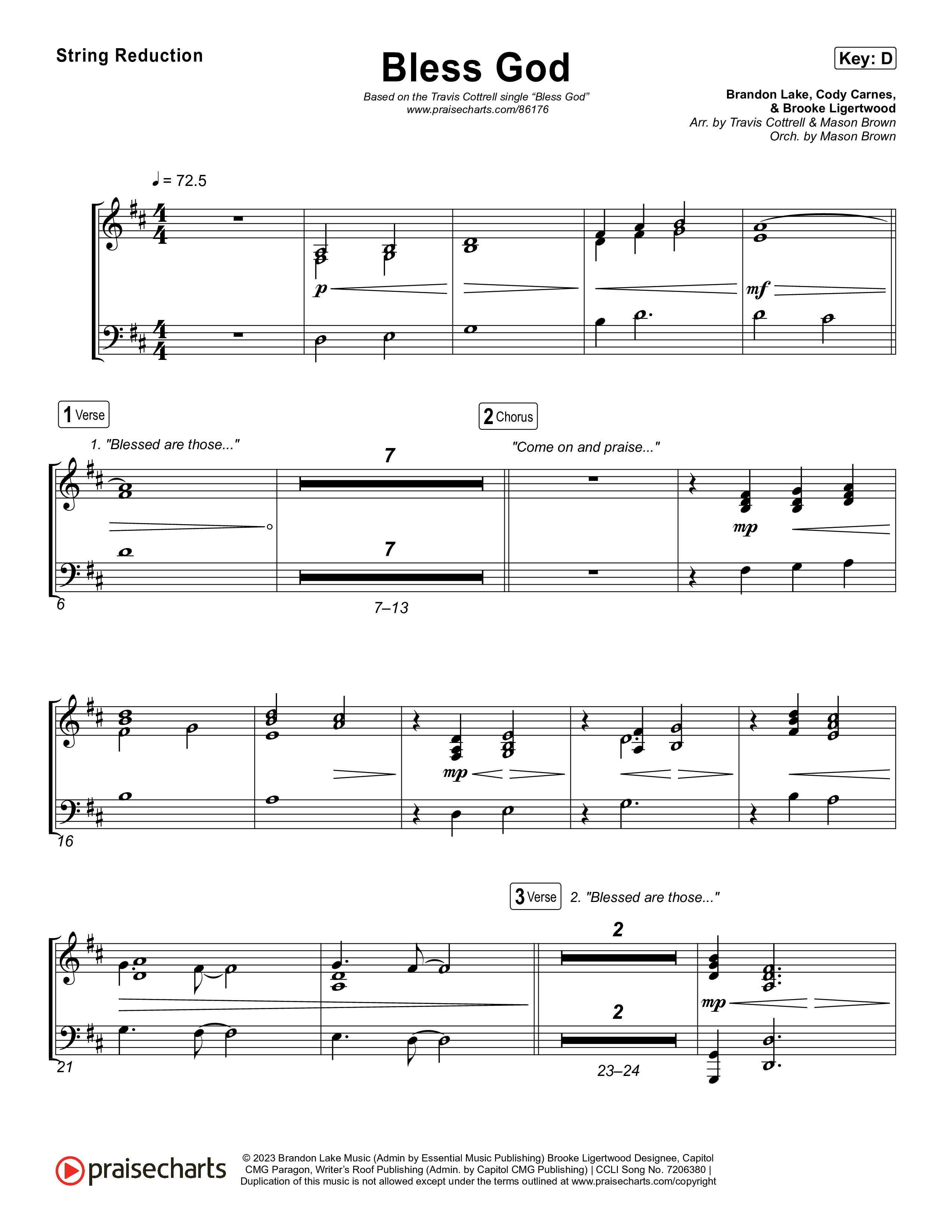 Bless God (Choral/SATB) String Reduction (Travis Cottrell / Lily Cottrell / Arr. Mason Brown)