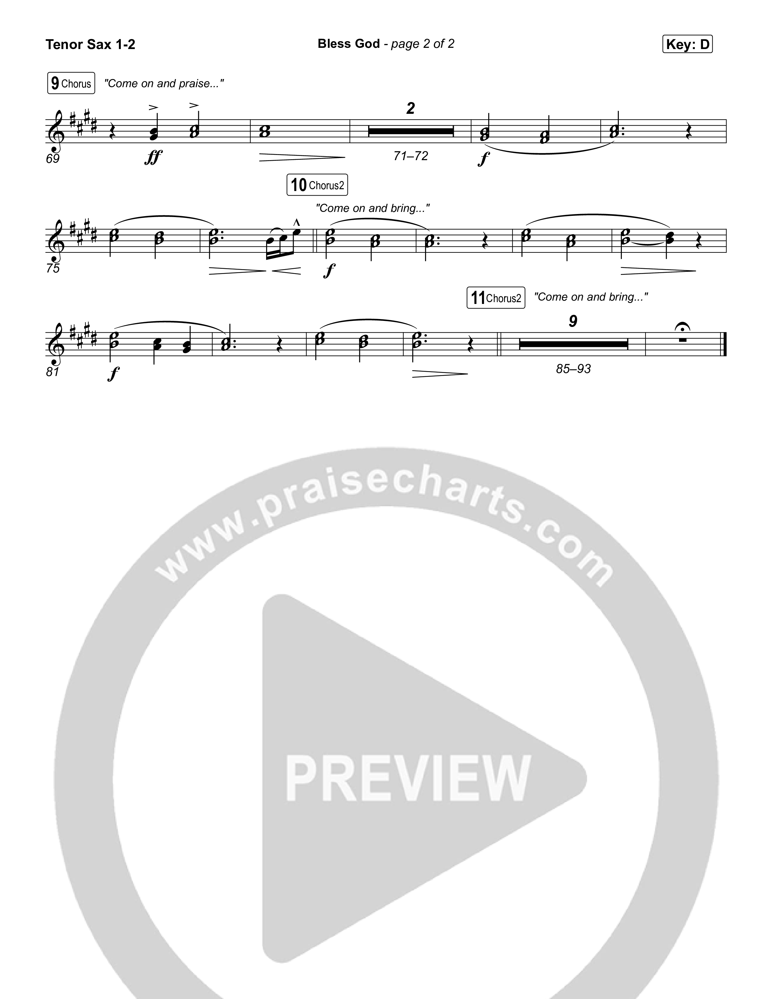 Bless God (Choral/SATB) Tenor Sax 1,2 (Travis Cottrell / Lily Cottrell / Arr. Mason Brown)