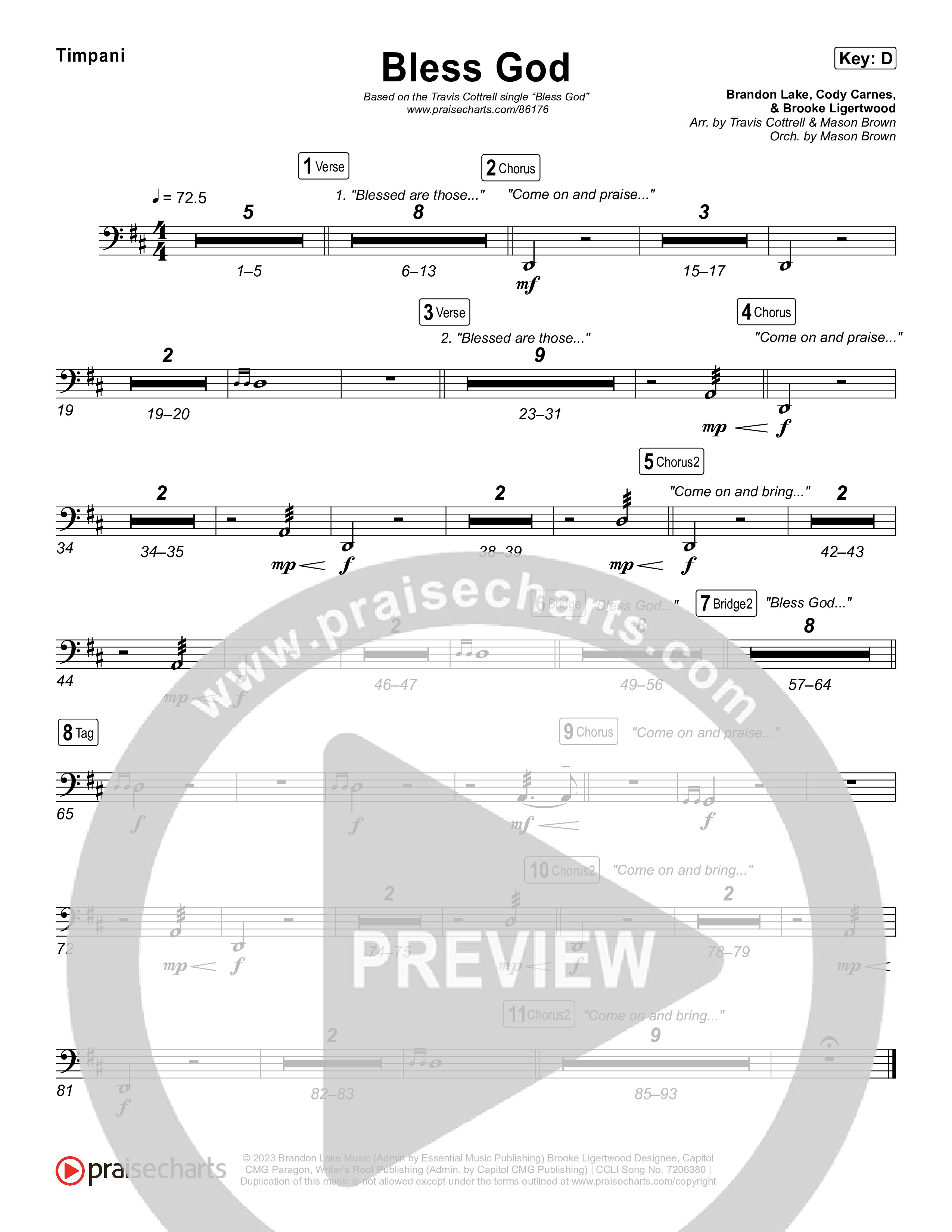 Bless God (Choral/SATB) Timpani (Travis Cottrell / Lily Cottrell / Arr. Mason Brown)