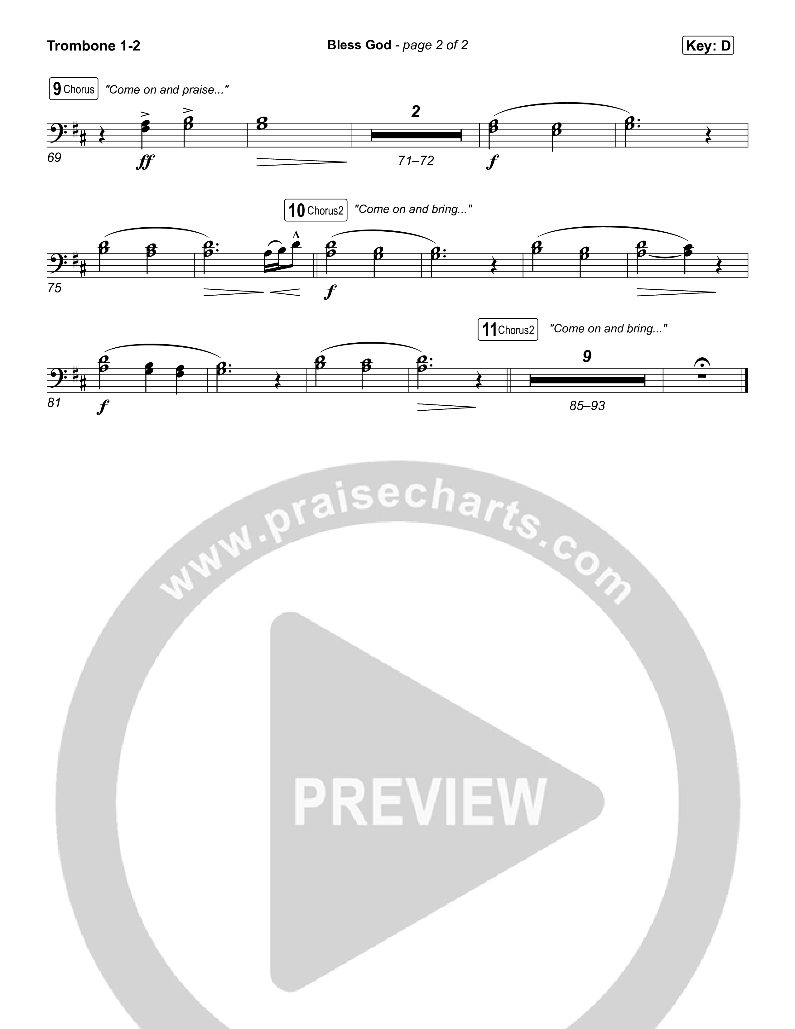 Bless God (Choral/SATB) Trombone 1/2 (Travis Cottrell / Lily Cottrell / Arr. Mason Brown)