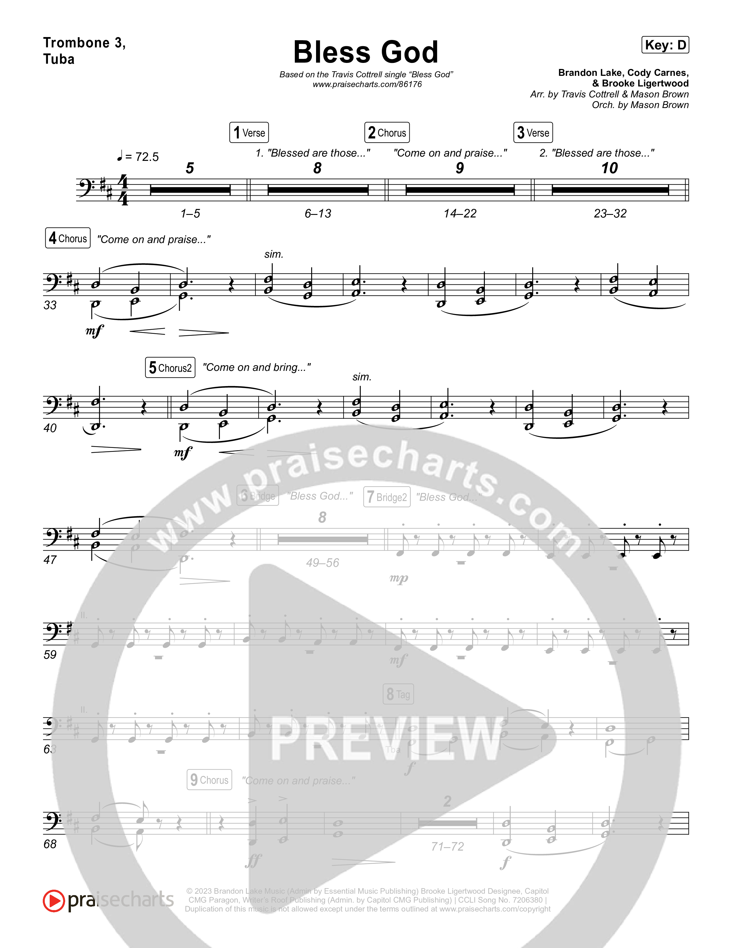 Bless God (Choral/SATB) Trombone 1,2 (Travis Cottrell / Lily Cottrell / Arr. Mason Brown)