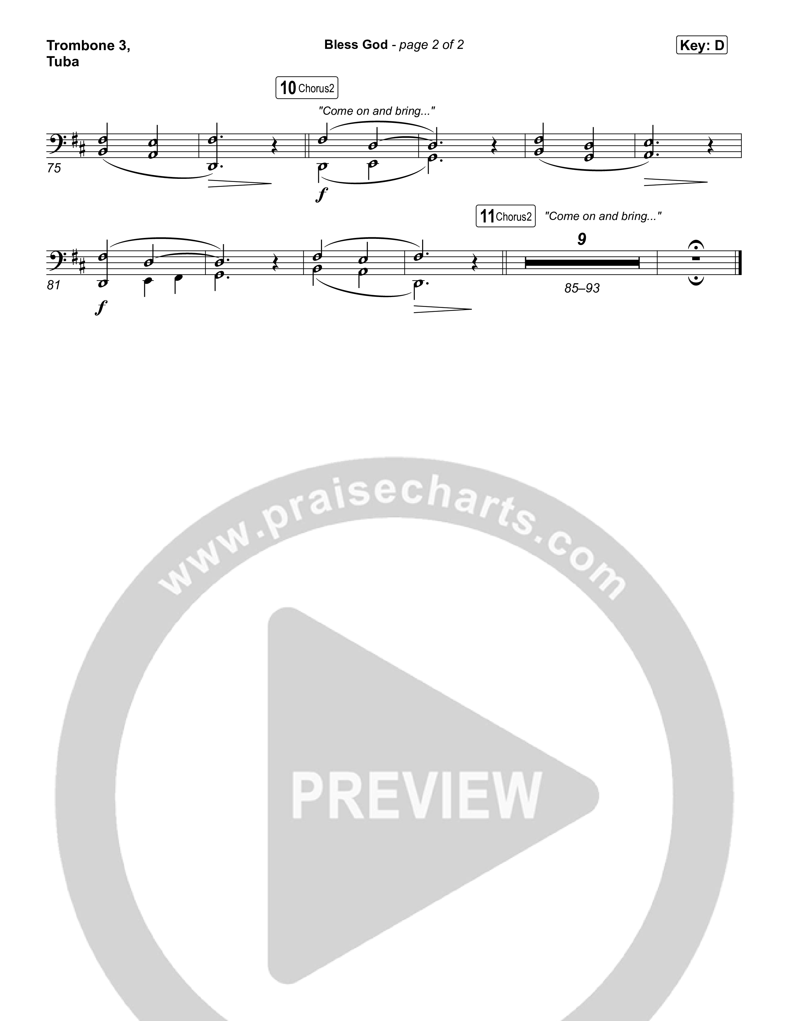 Bless God (Choral/SATB) Trombone 3/Tuba (Travis Cottrell / Lily Cottrell / Arr. Mason Brown)