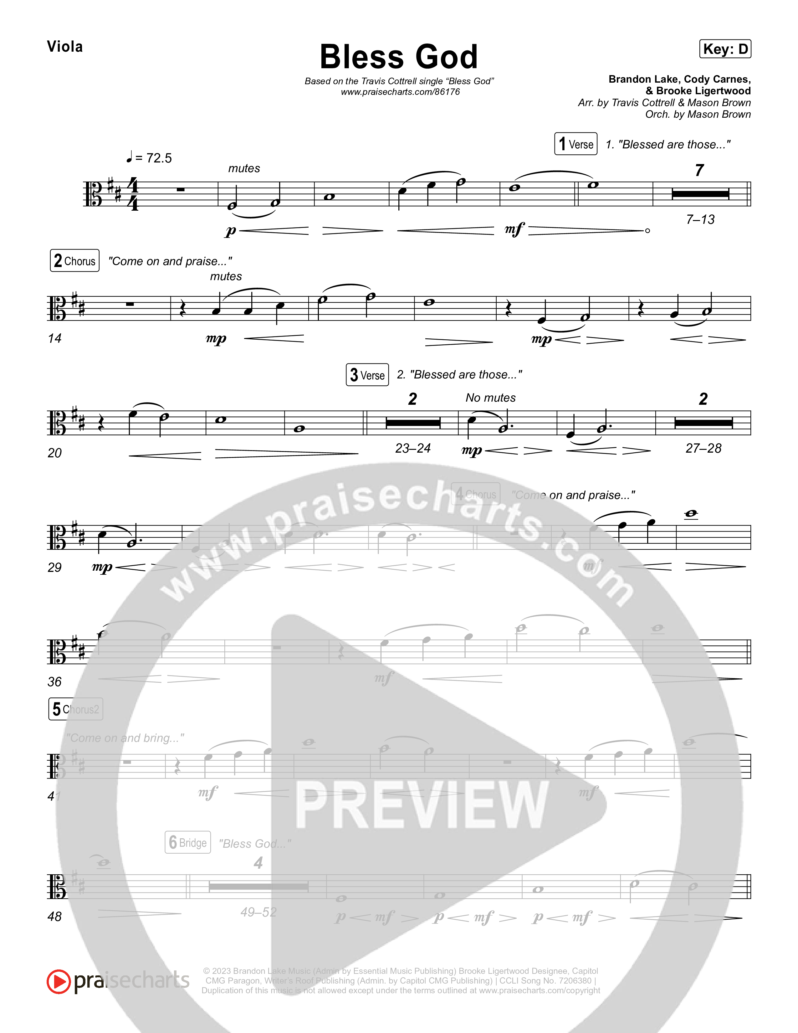 Bless God (Choral/SATB) String Pack (Travis Cottrell / Lily Cottrell / Arr. Mason Brown)