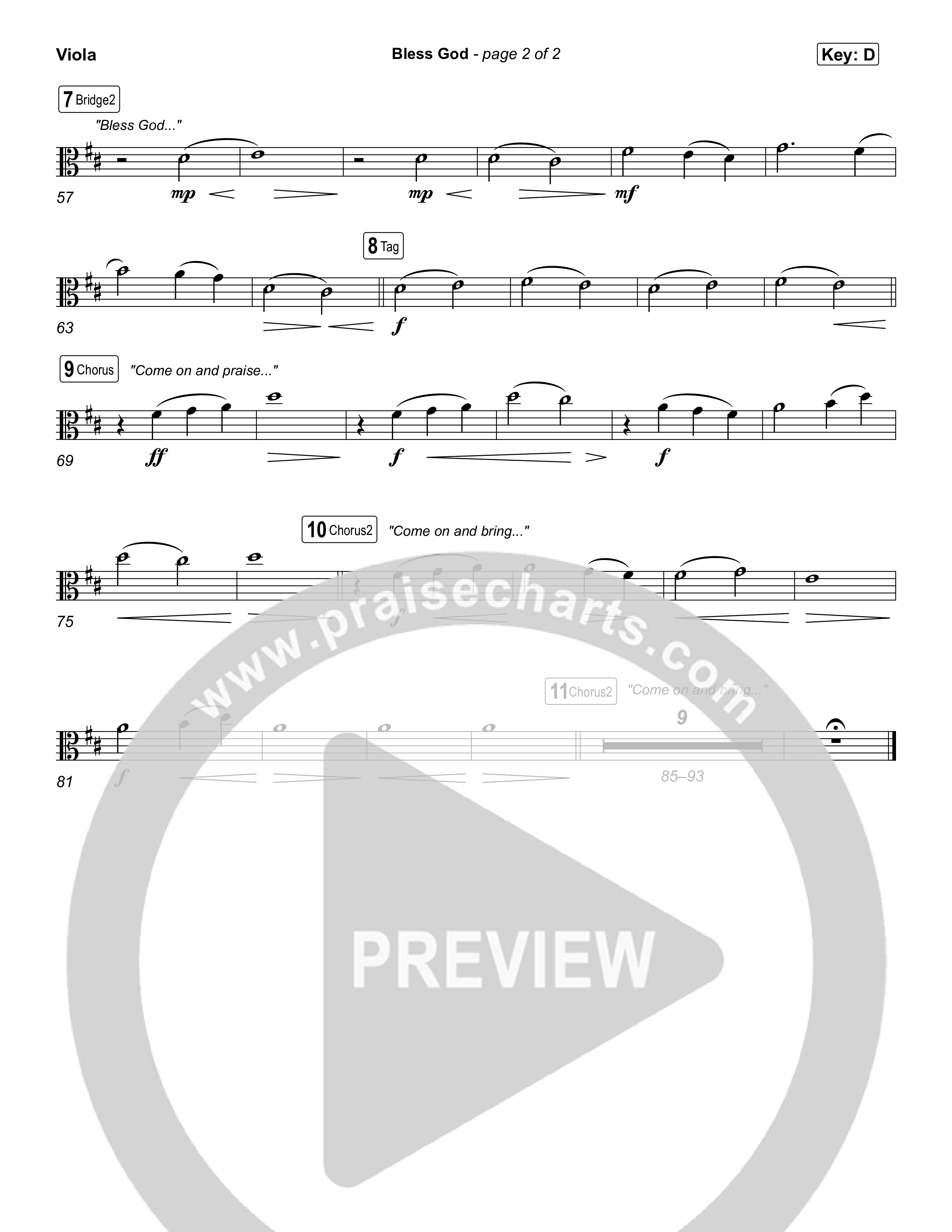 Bless God (Choral/SATB) Viola (Travis Cottrell / Lily Cottrell / Arr. Mason Brown)