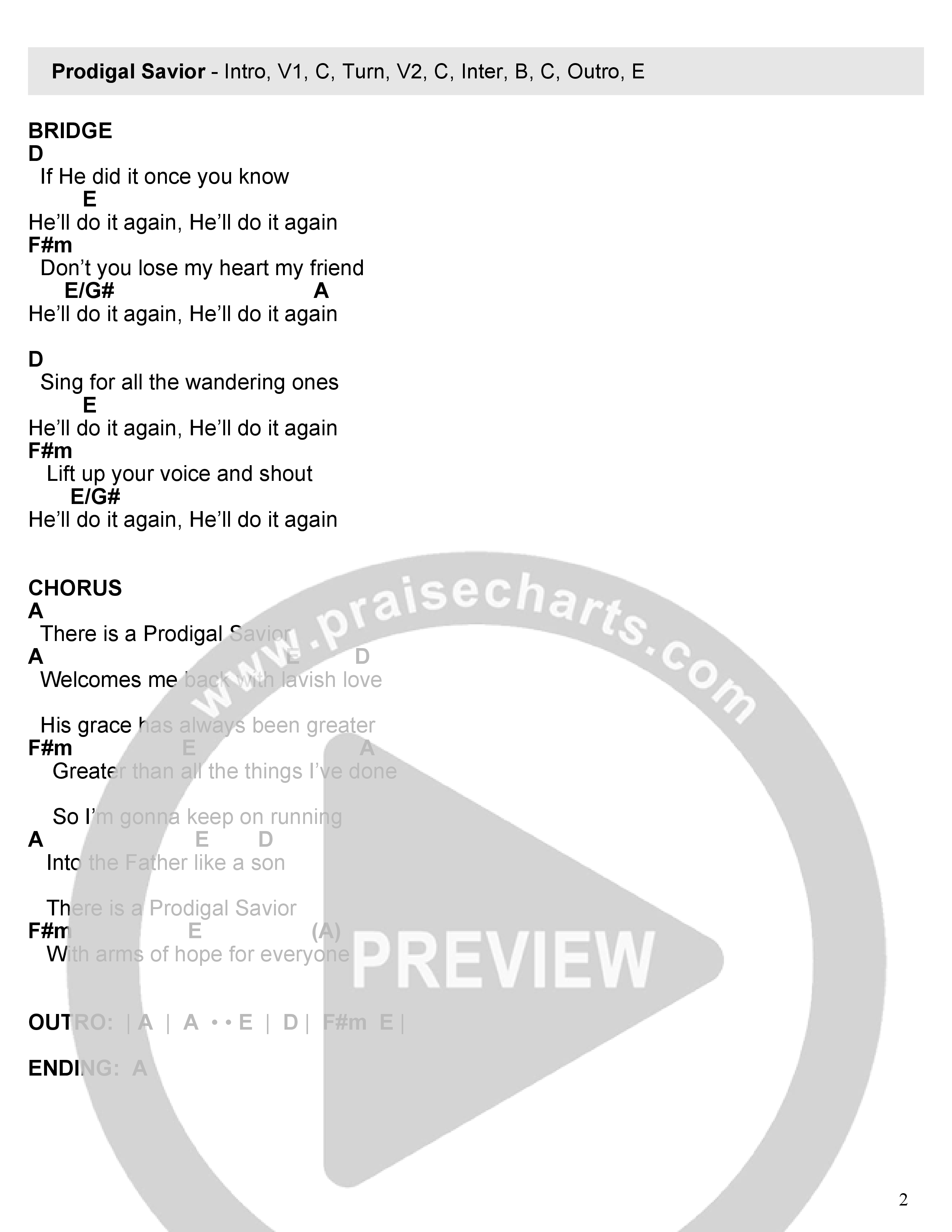 Prodigal Savior Chord Chart (Community Music)