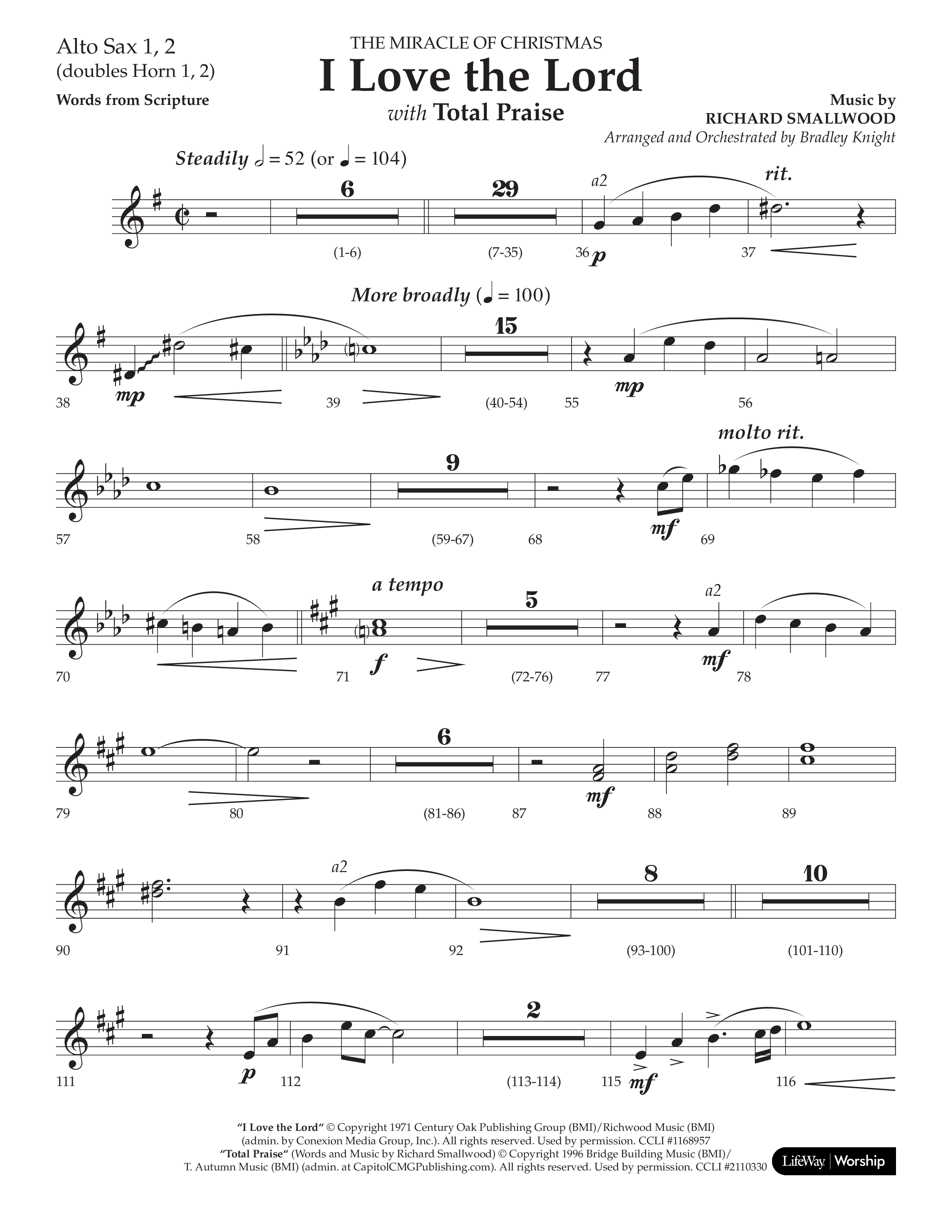 I Love The Lord (with Total Praise) (Choral Anthem SATB) Alto Sax 1/2 (Lifeway Choral / Arr. Bradley Knight)