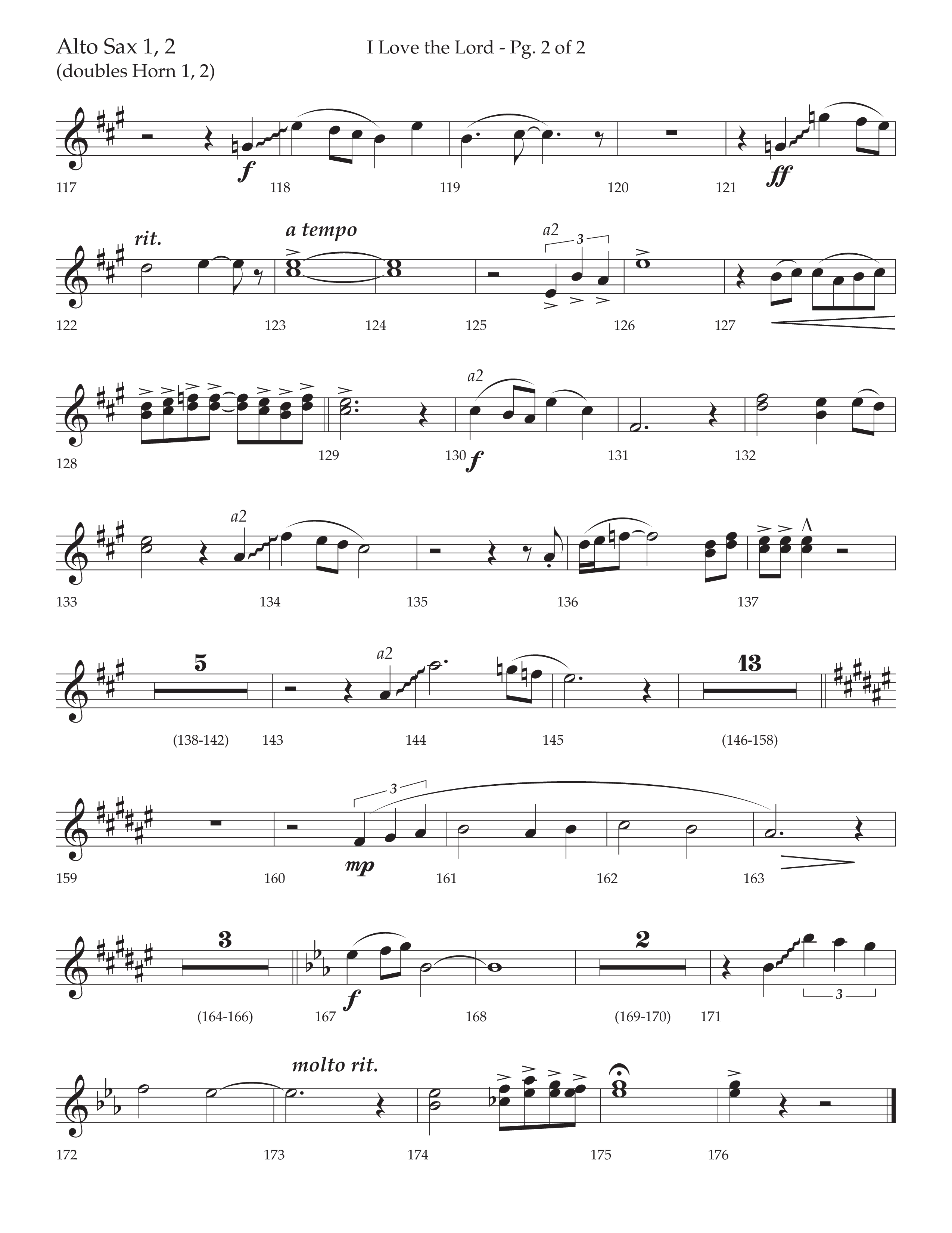 I Love The Lord (with Total Praise) (Choral Anthem SATB) Alto Sax 1/2 (Lifeway Choral / Arr. Bradley Knight)