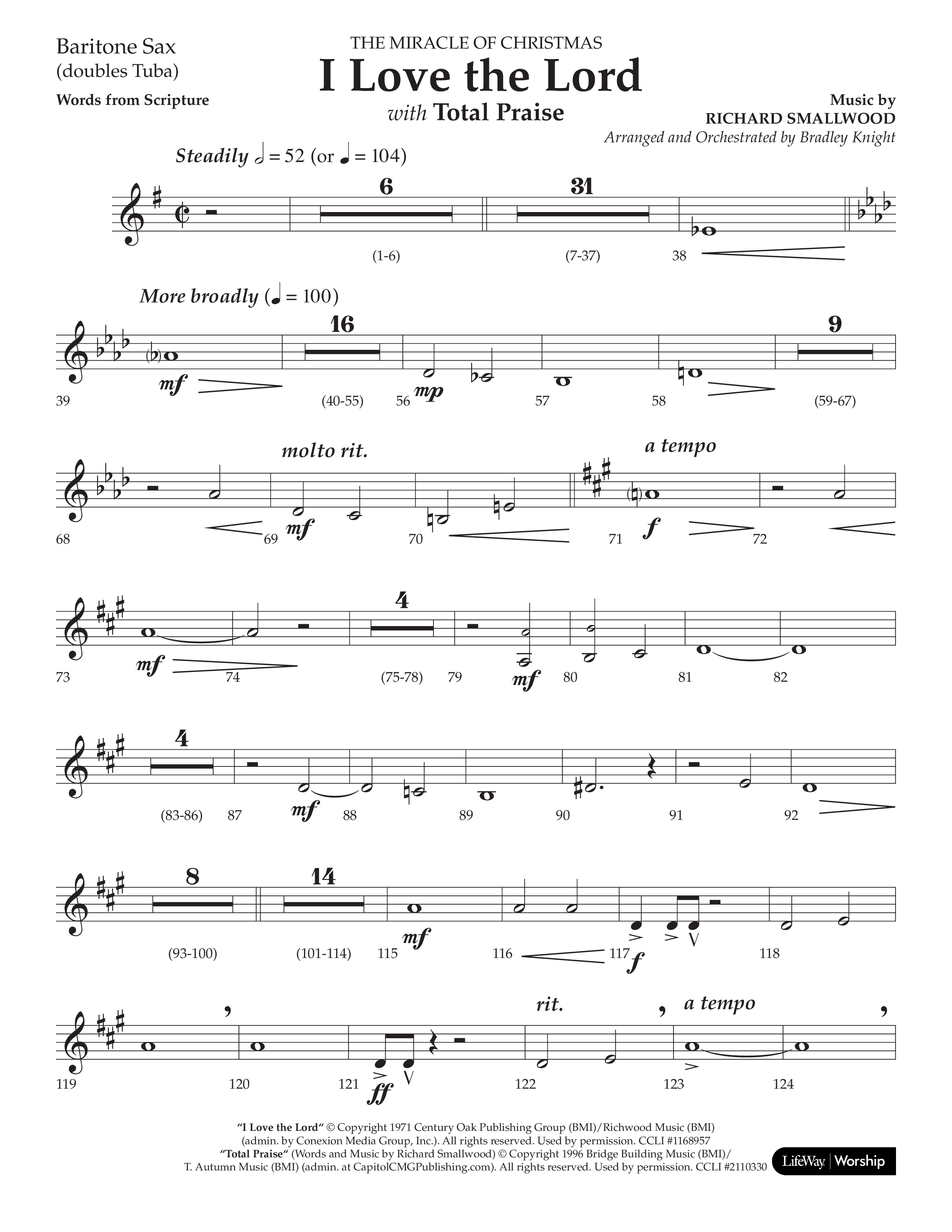 I Love The Lord (with Total Praise) (Choral Anthem SATB) Bari Sax (Lifeway Choral / Arr. Bradley Knight)