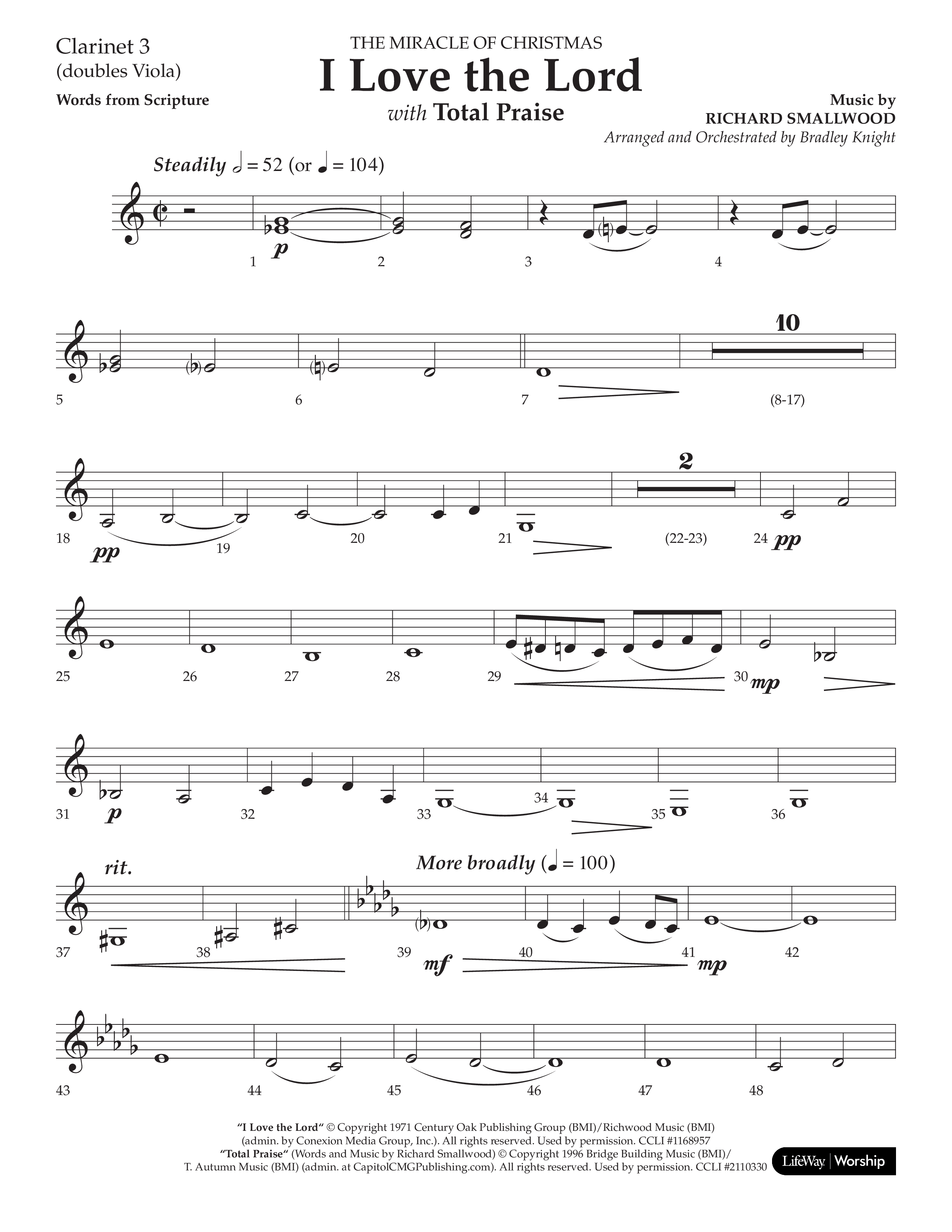 I Love The Lord (with Total Praise) (Choral Anthem SATB) Clarinet 3 (Lifeway Choral / Arr. Bradley Knight)