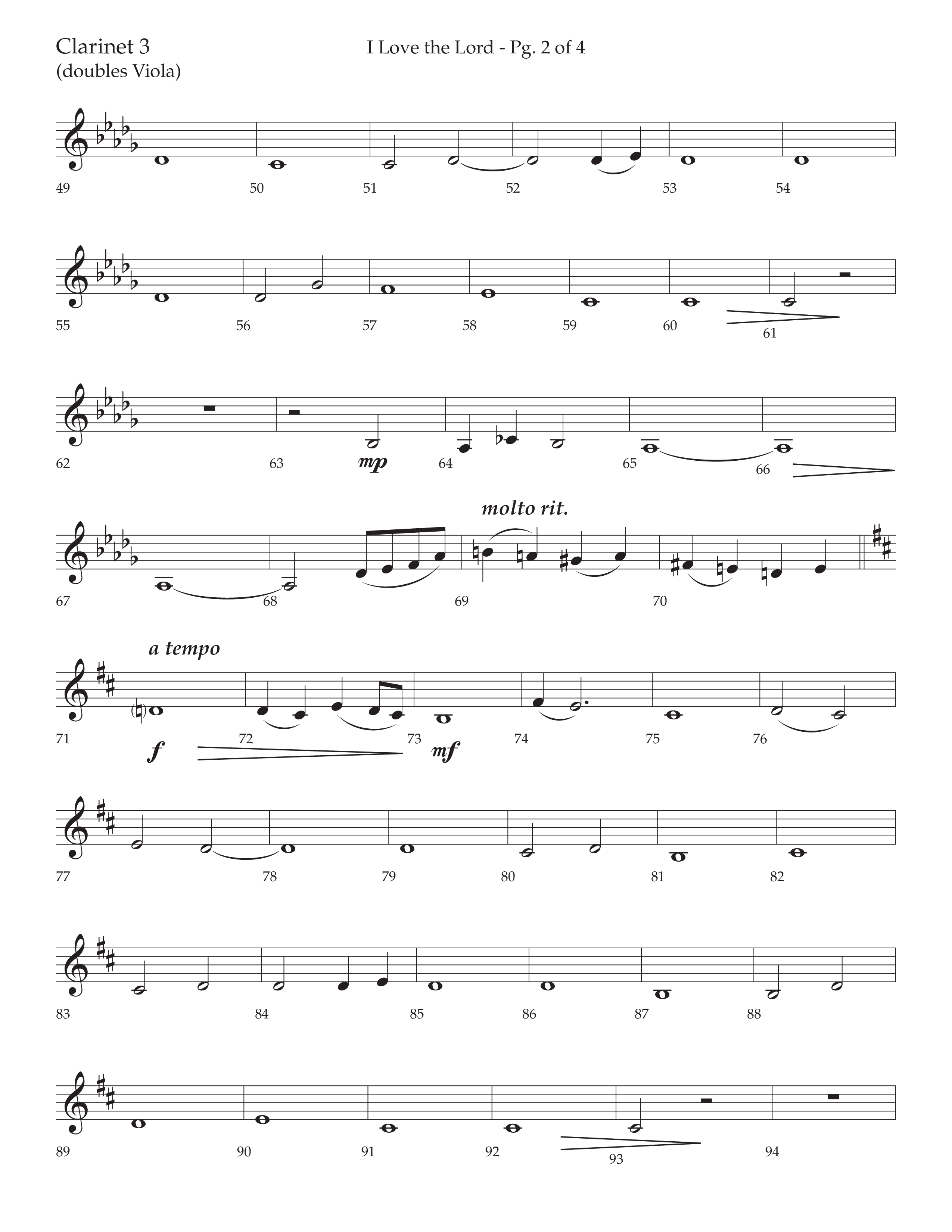 I Love The Lord (with Total Praise) (Choral Anthem SATB) Clarinet 3 (Lifeway Choral / Arr. Bradley Knight)