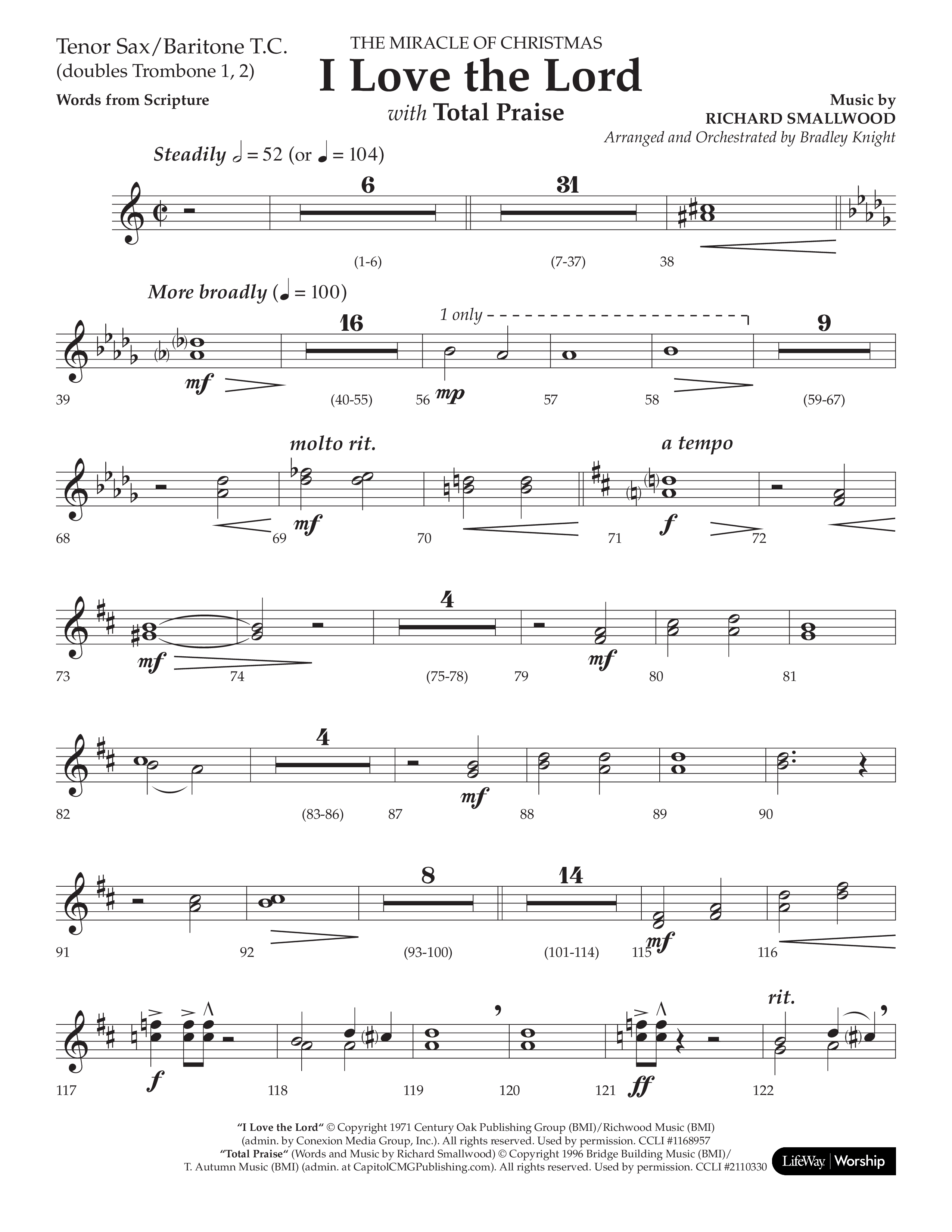 I Love The Lord (with Total Praise) (Choral Anthem SATB) Tenor Sax/Baritone T.C. (Lifeway Choral / Arr. Bradley Knight)