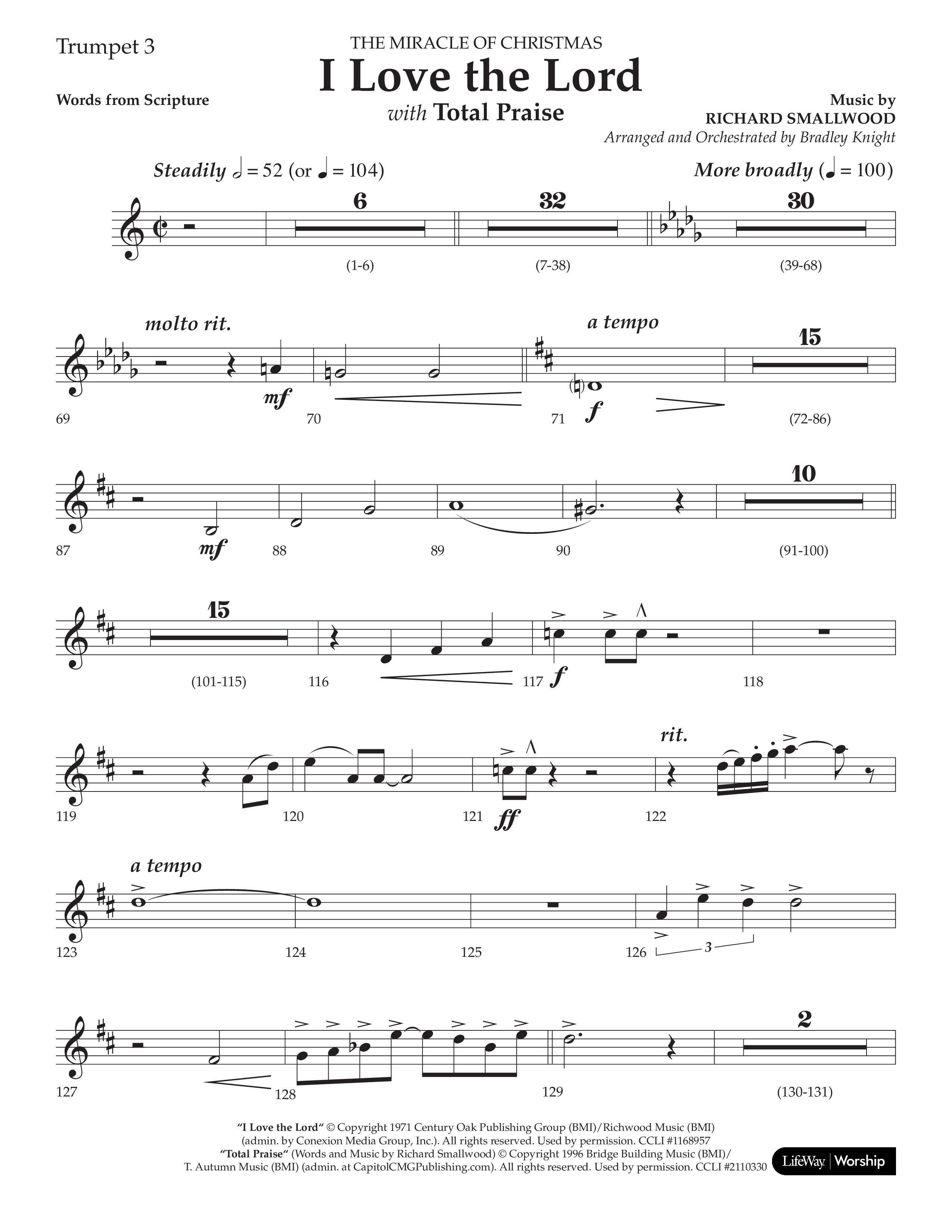 I Love The Lord (with Total Praise) (Choral Anthem SATB) Trumpet 3 (Lifeway Choral / Arr. Bradley Knight)