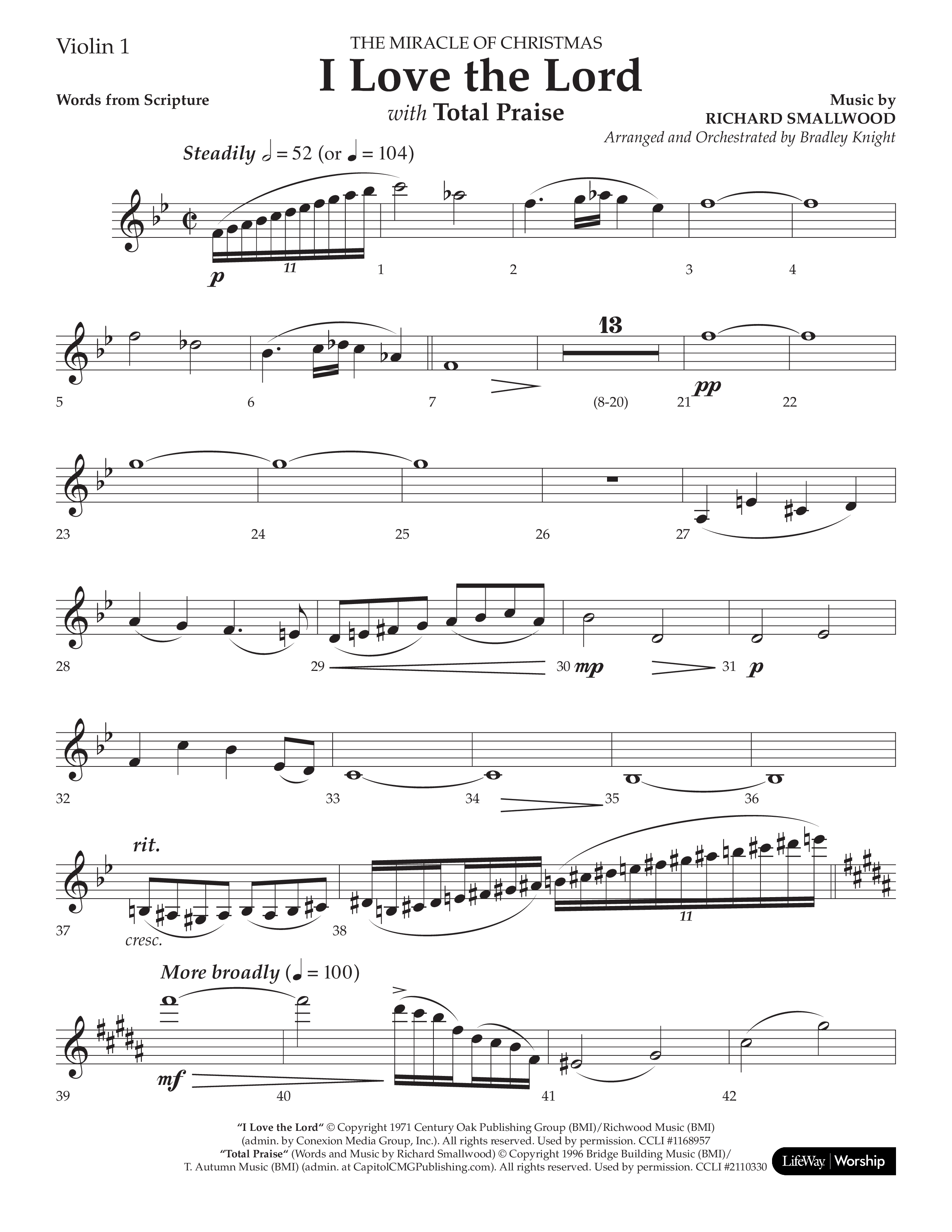 I Love The Lord (with Total Praise) (Choral Anthem SATB) Violin 1 (Lifeway Choral / Arr. Bradley Knight)