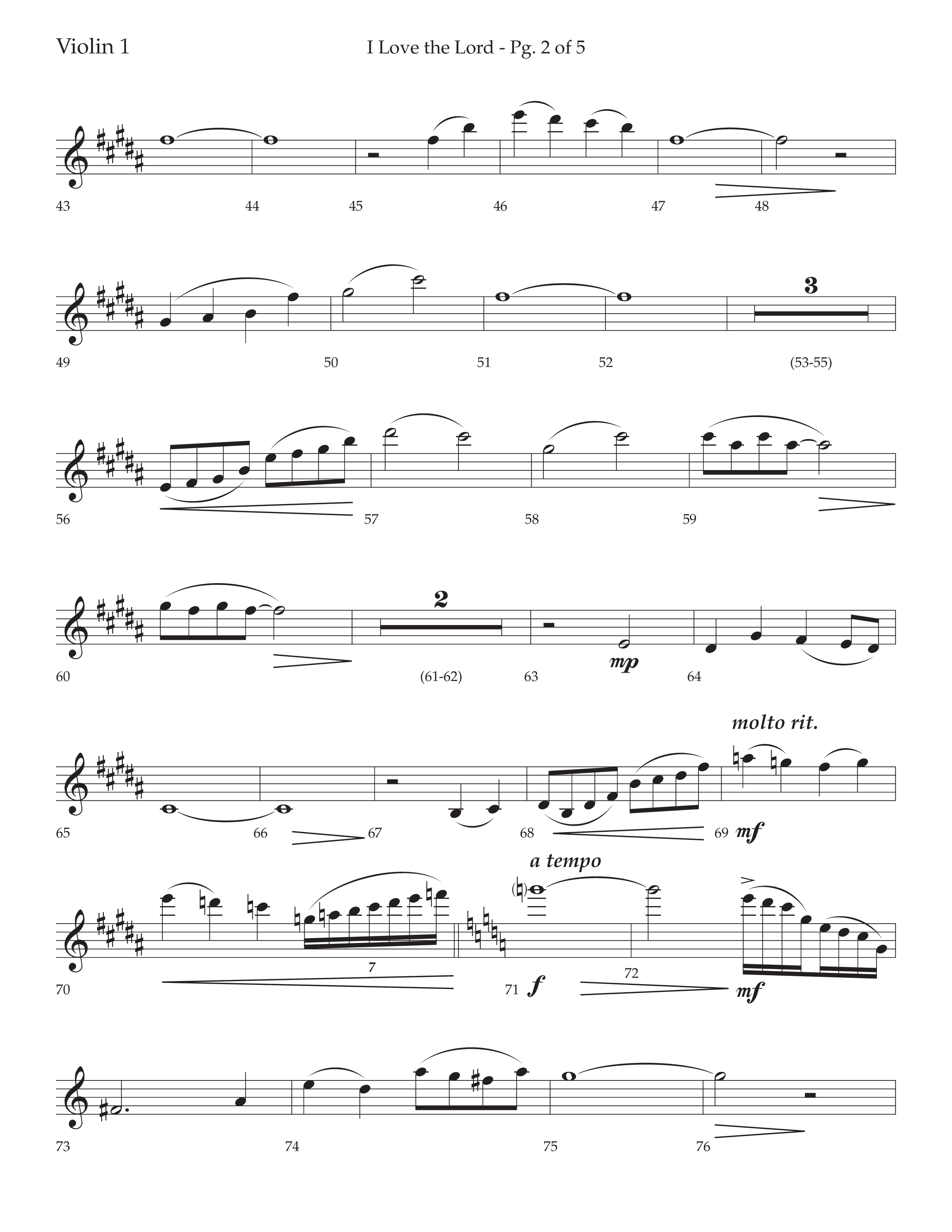 I Love The Lord (with Total Praise) (Choral Anthem SATB) Violin 1 (Lifeway Choral / Arr. Bradley Knight)