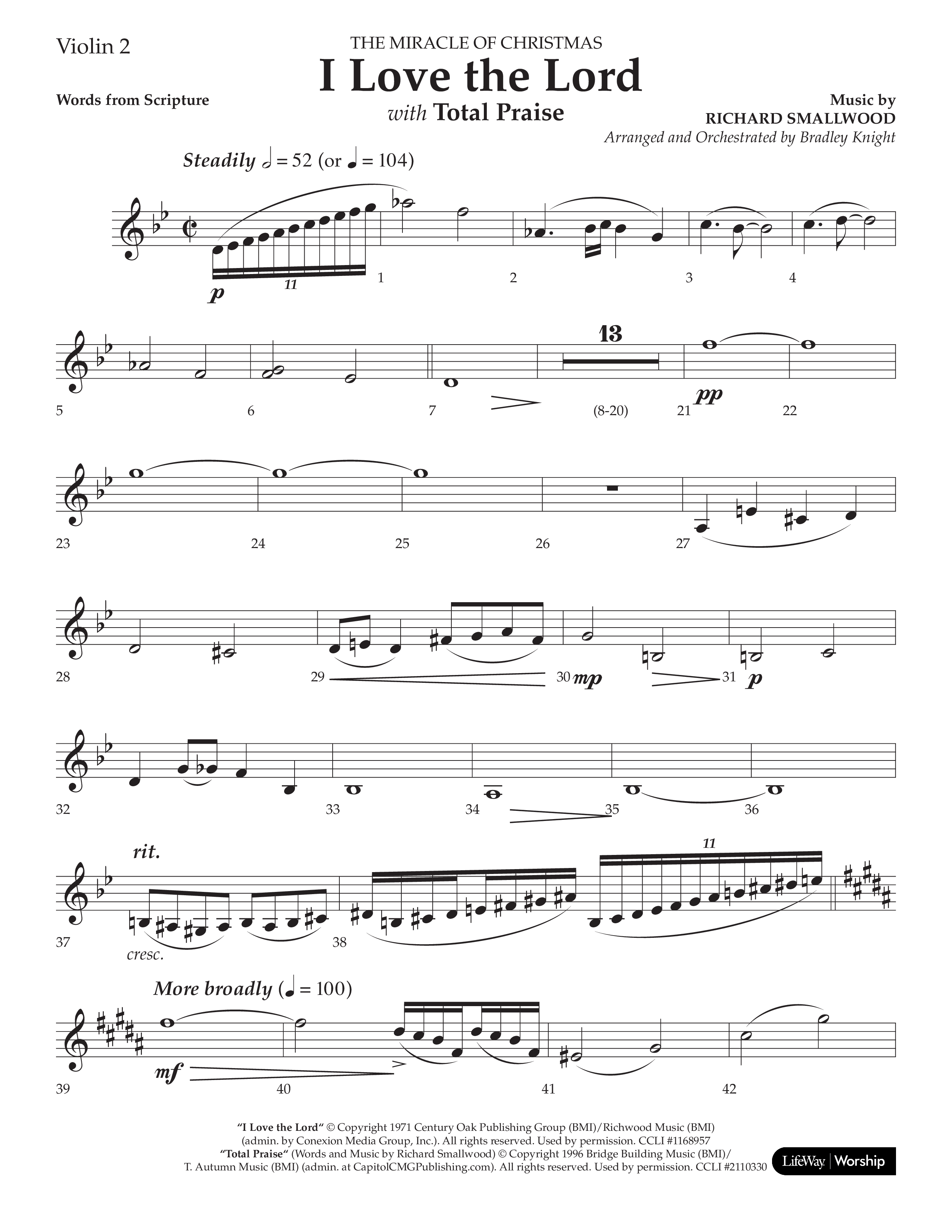 I Love The Lord (with Total Praise) (Choral Anthem SATB) Violin 2 (Lifeway Choral / Arr. Bradley Knight)