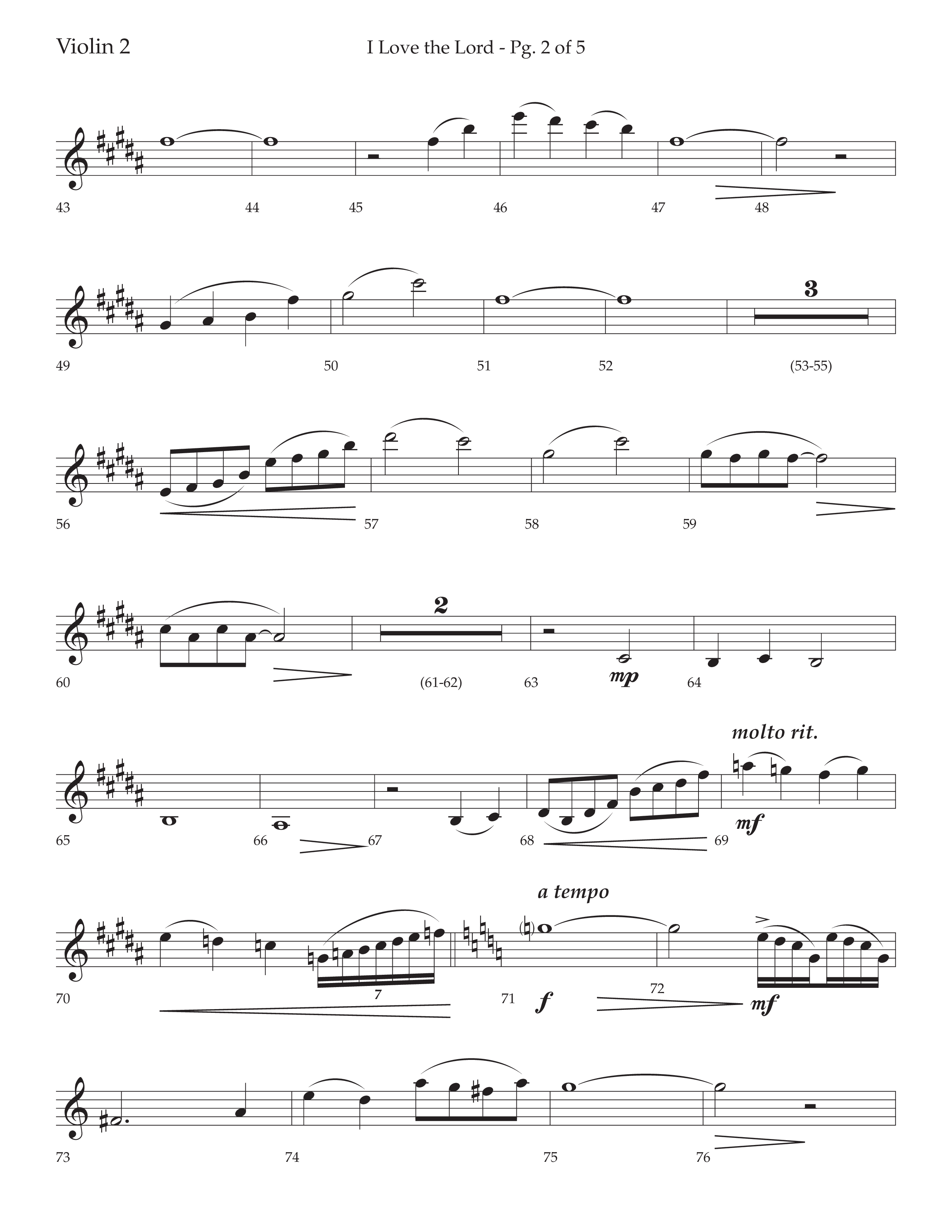 I Love The Lord (with Total Praise) (Choral Anthem SATB) Violin 2 (Lifeway Choral / Arr. Bradley Knight)