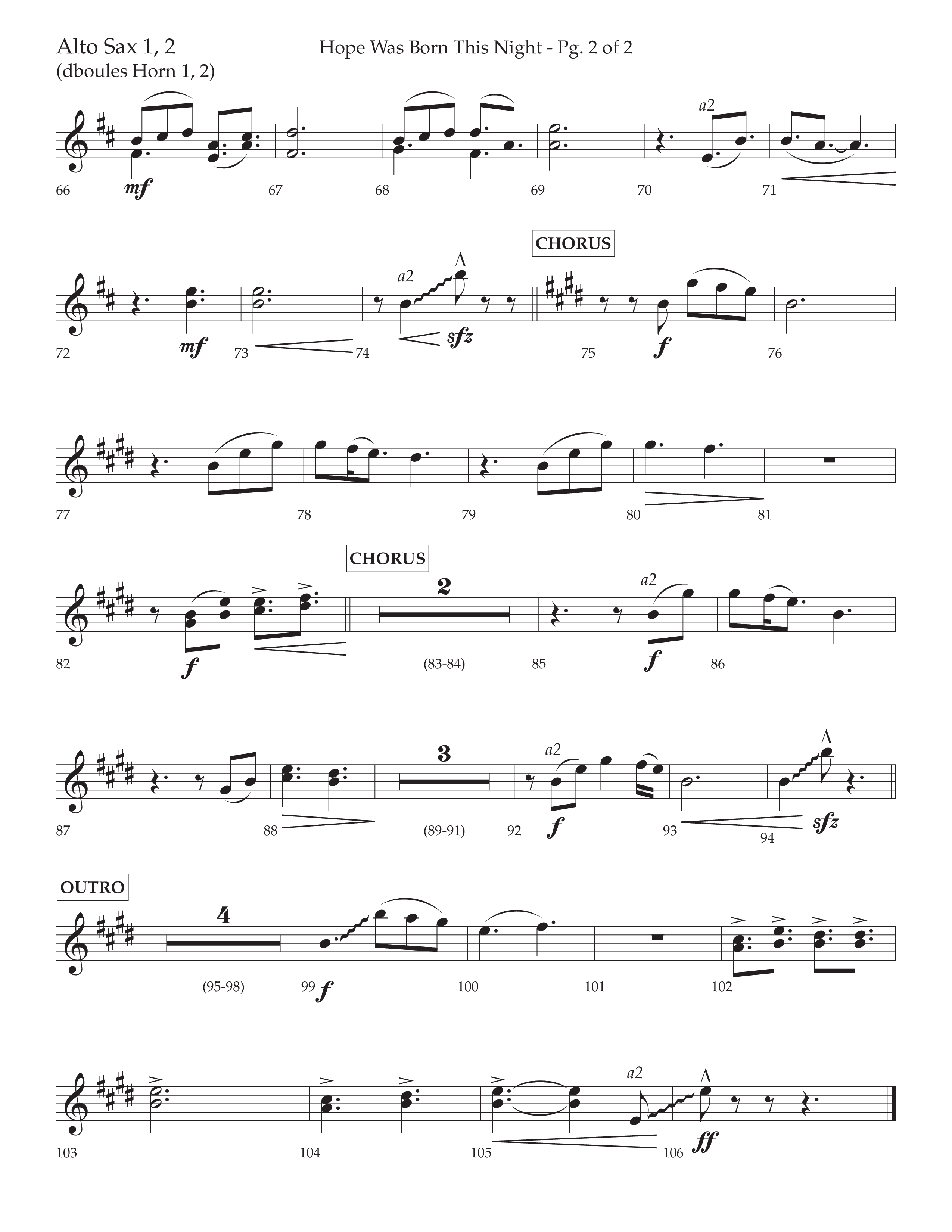 Hope Was Born This Night (Choral Anthem SATB) Alto Sax 1/2 (Lifeway Worship / Arr. David Wise)