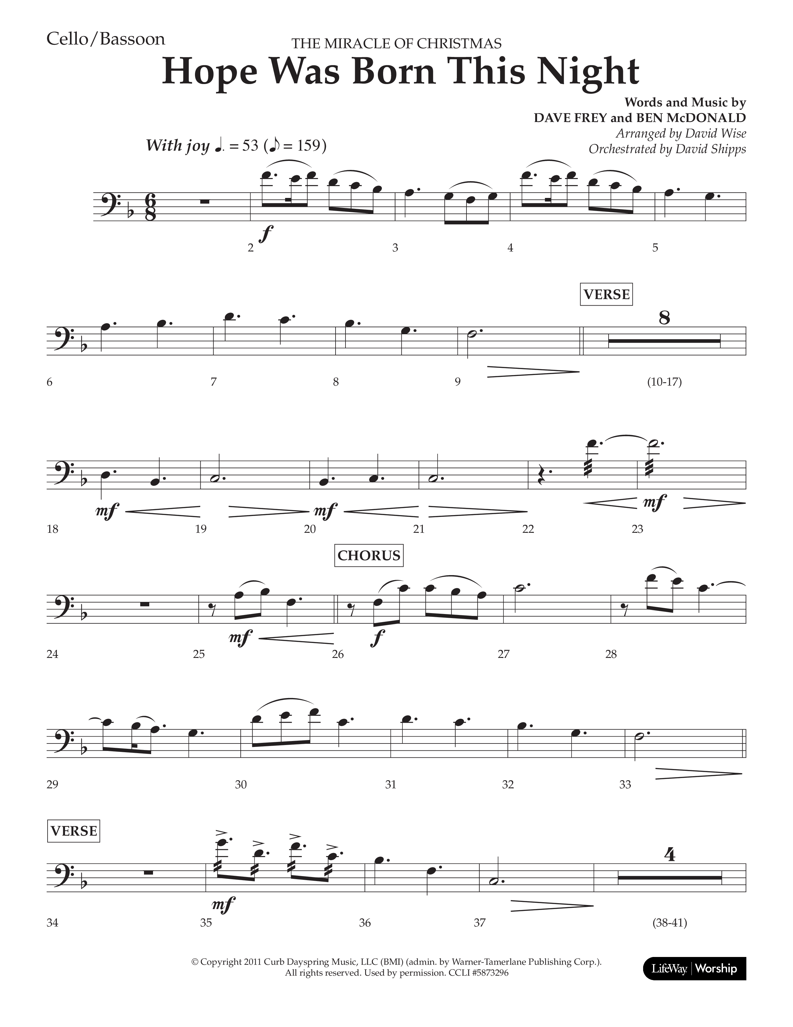 Hope Was Born This Night (Choral Anthem SATB) Cello (Lifeway Worship / Arr. David Wise)