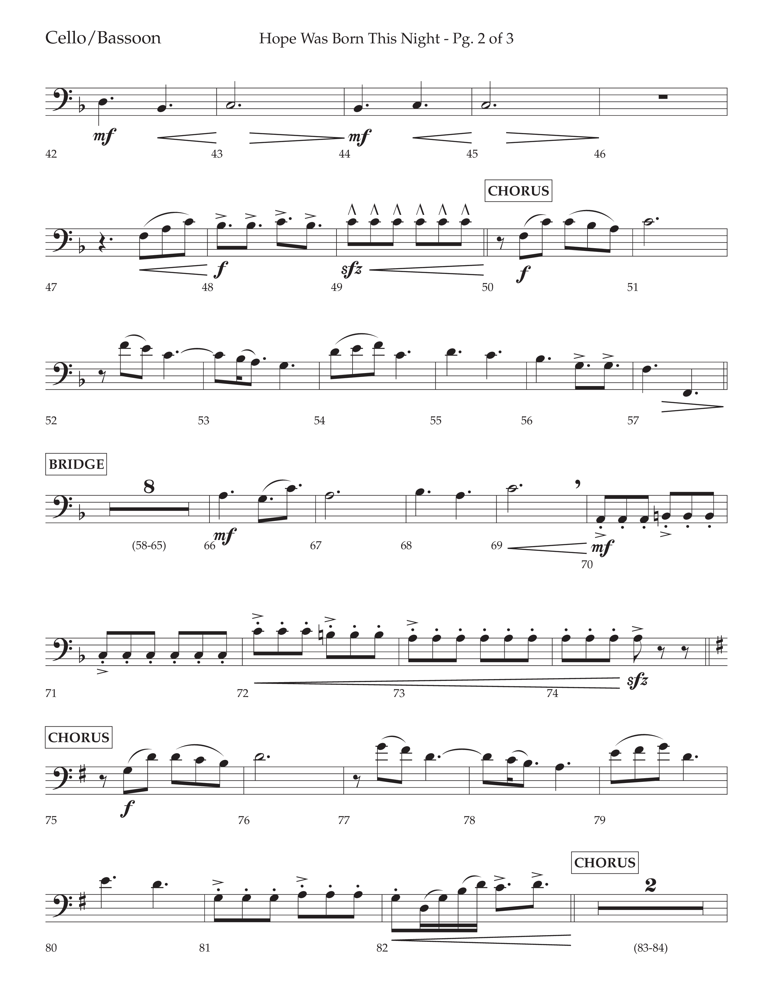 Hope Was Born This Night (Choral Anthem SATB) Cello (Lifeway Worship / Arr. David Wise)