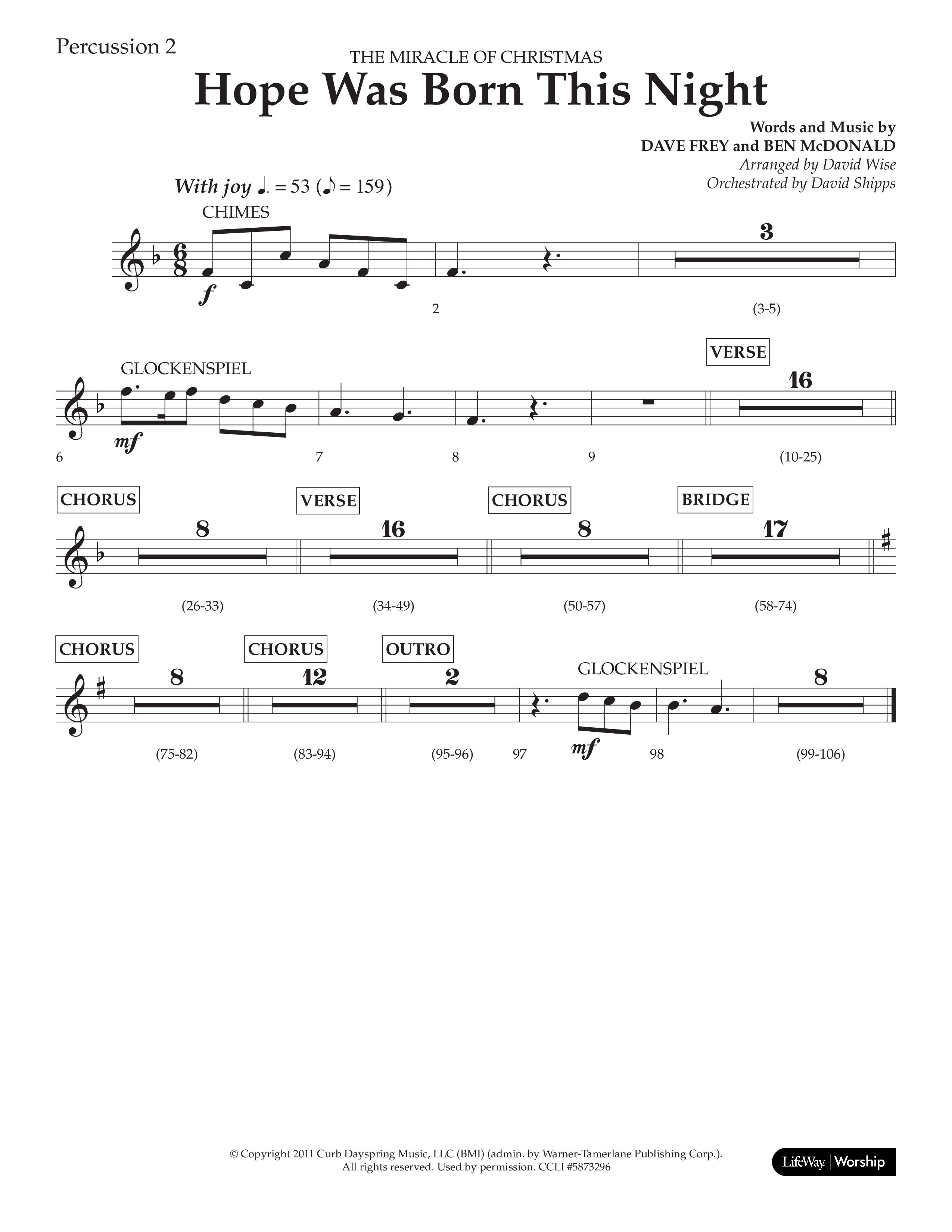 Hope Was Born This Night (Choral Anthem SATB) Percussion (Lifeway Worship / Arr. David Wise)