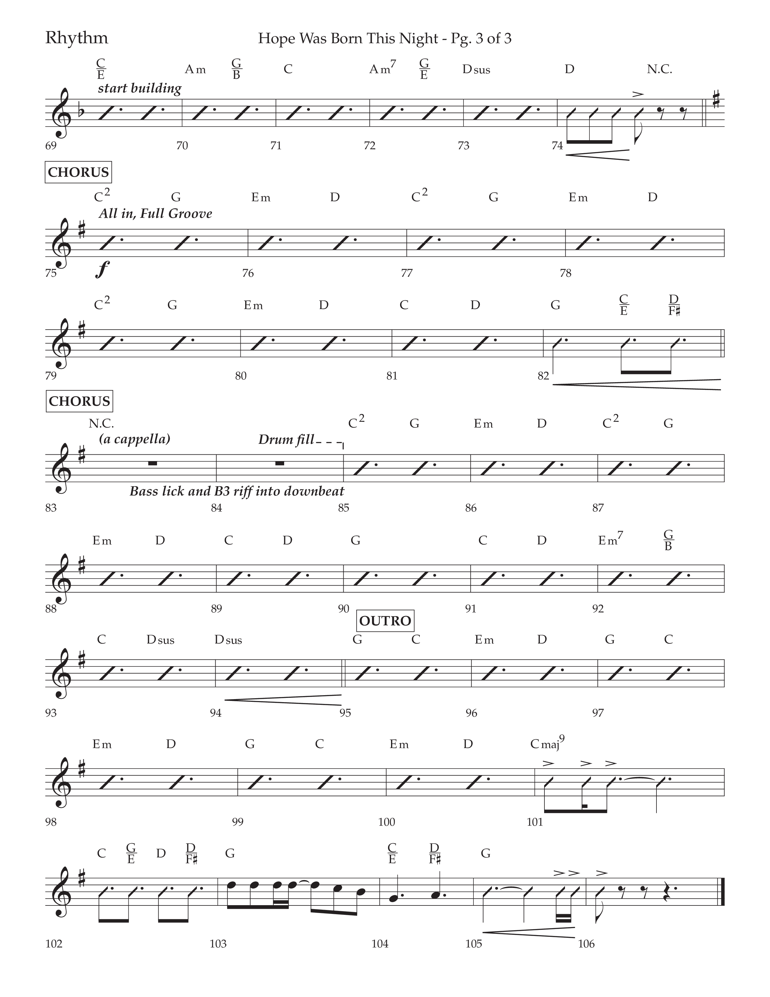 Hope Was Born This Night (Choral Anthem SATB) Rhythm Chart (Lifeway Worship / Arr. David Wise)