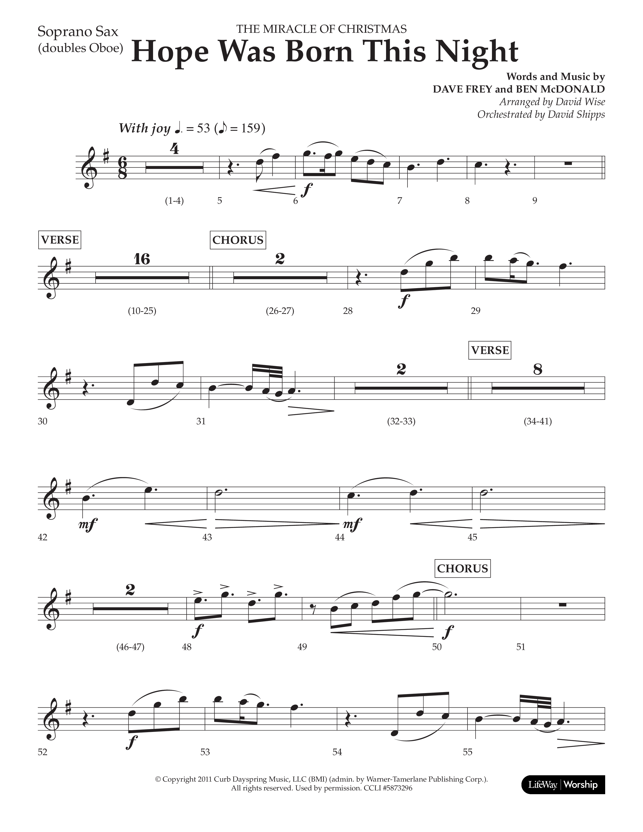 Hope Was Born This Night (Choral Anthem SATB) Soprano Sax (Lifeway Worship / Arr. David Wise)
