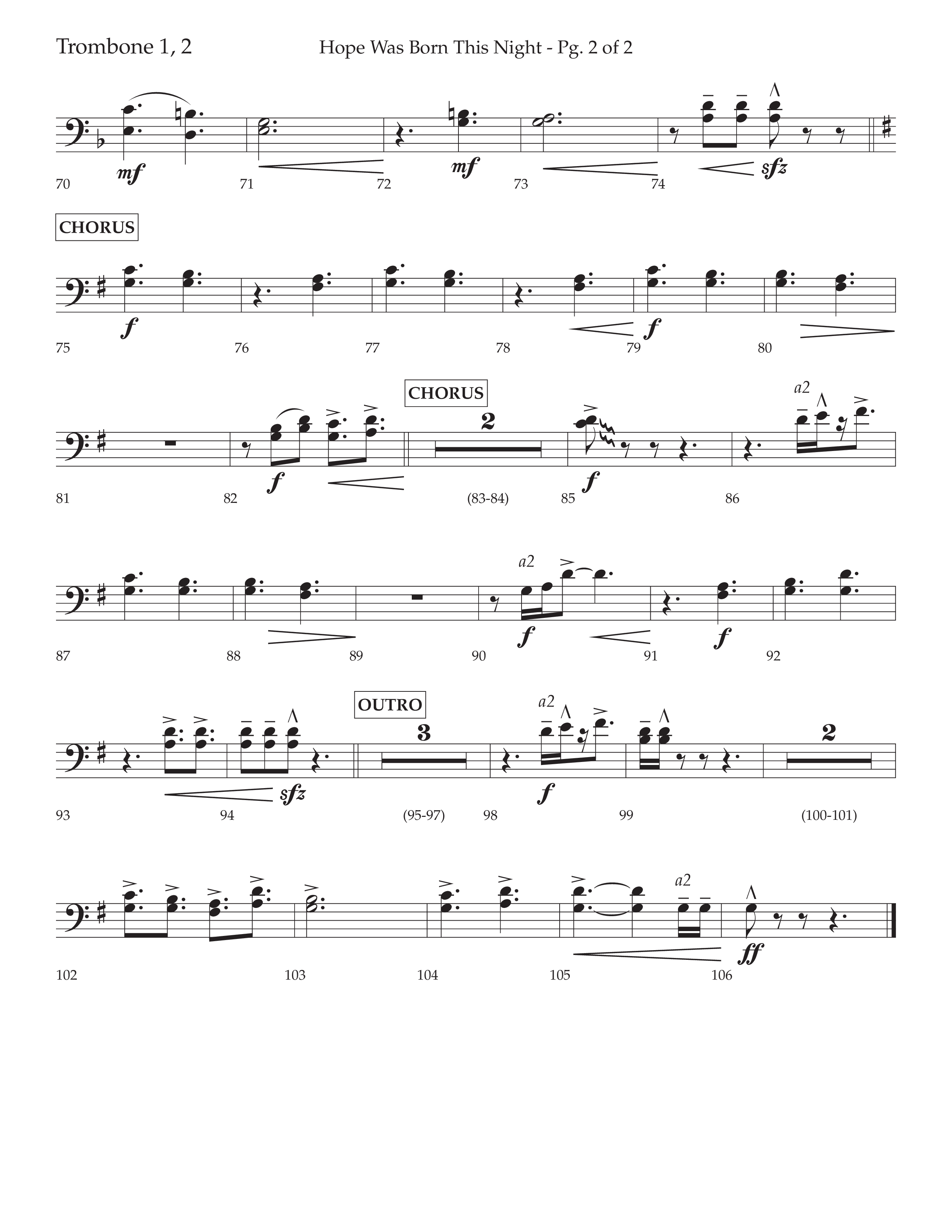 Hope Was Born This Night (Choral Anthem SATB) Trombone 1/2 (Lifeway Worship / Arr. David Wise)