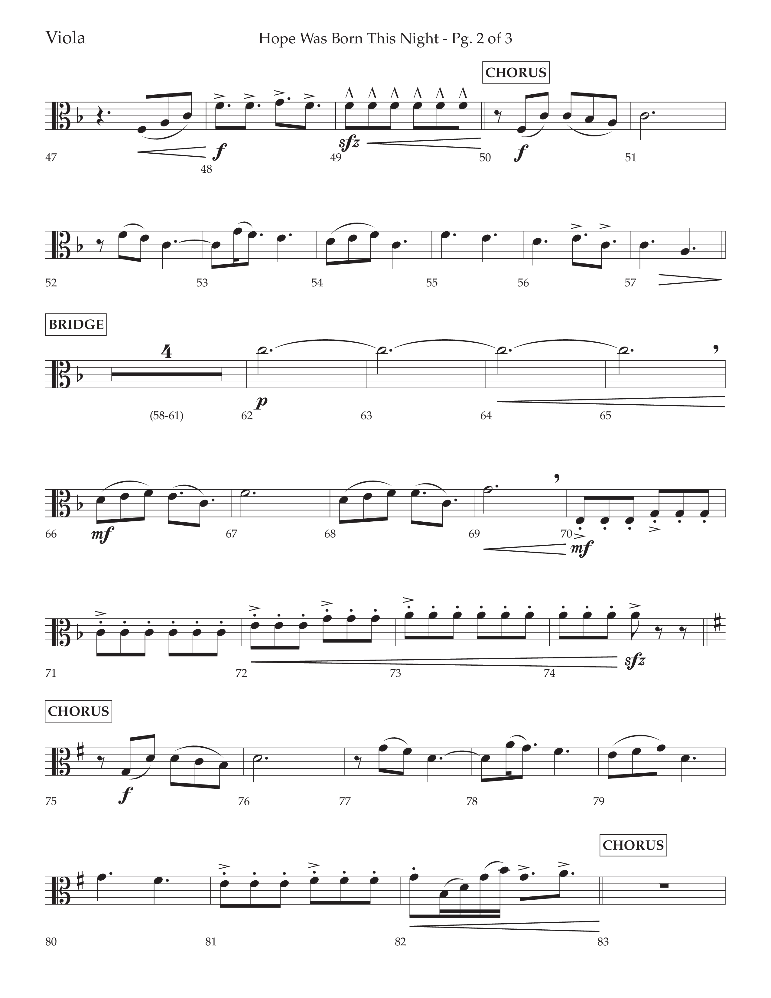 Hope Was Born This Night (Choral Anthem SATB) Viola (Lifeway Worship / Arr. David Wise)