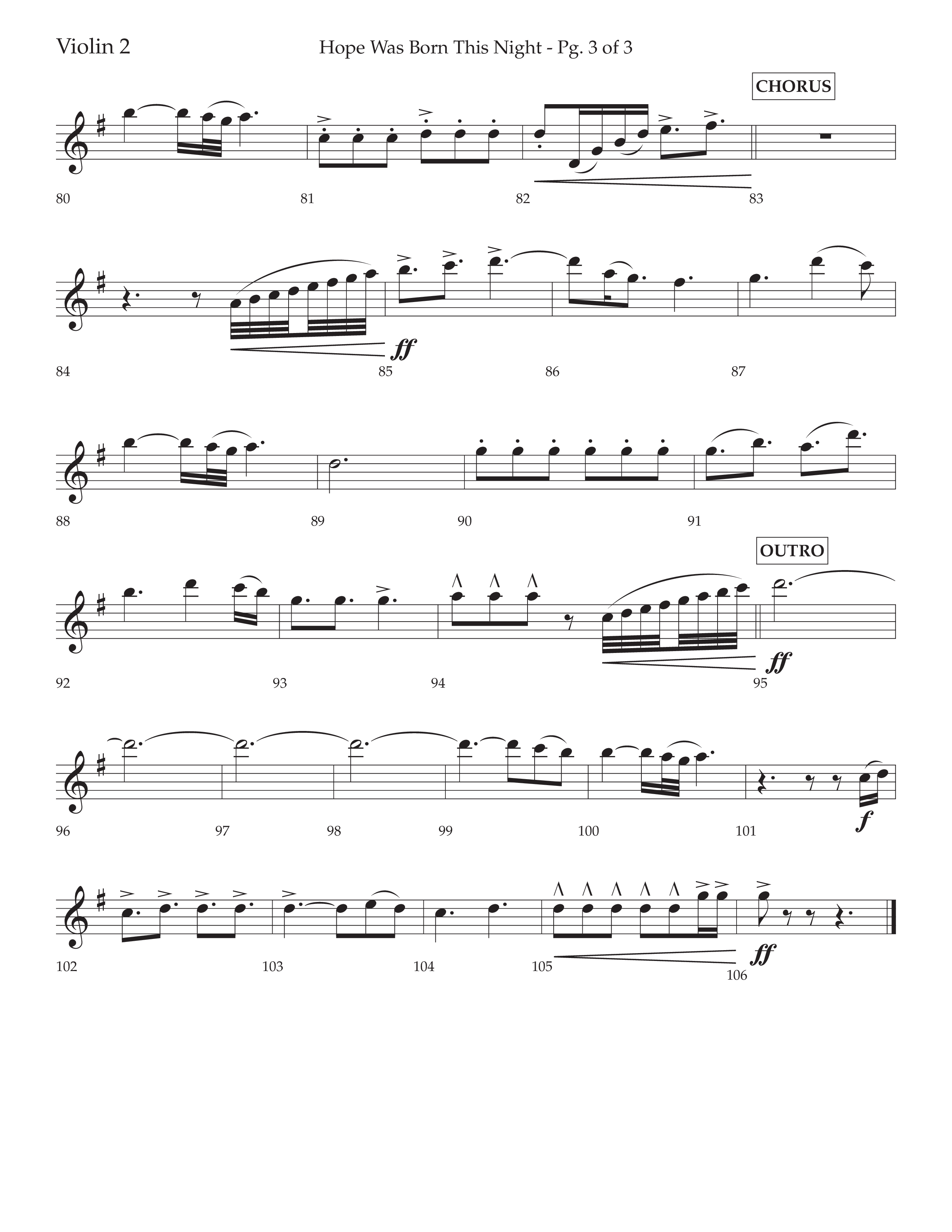 Hope Was Born This Night (Choral Anthem SATB) Violin 2 (Lifeway Worship / Arr. David Wise)