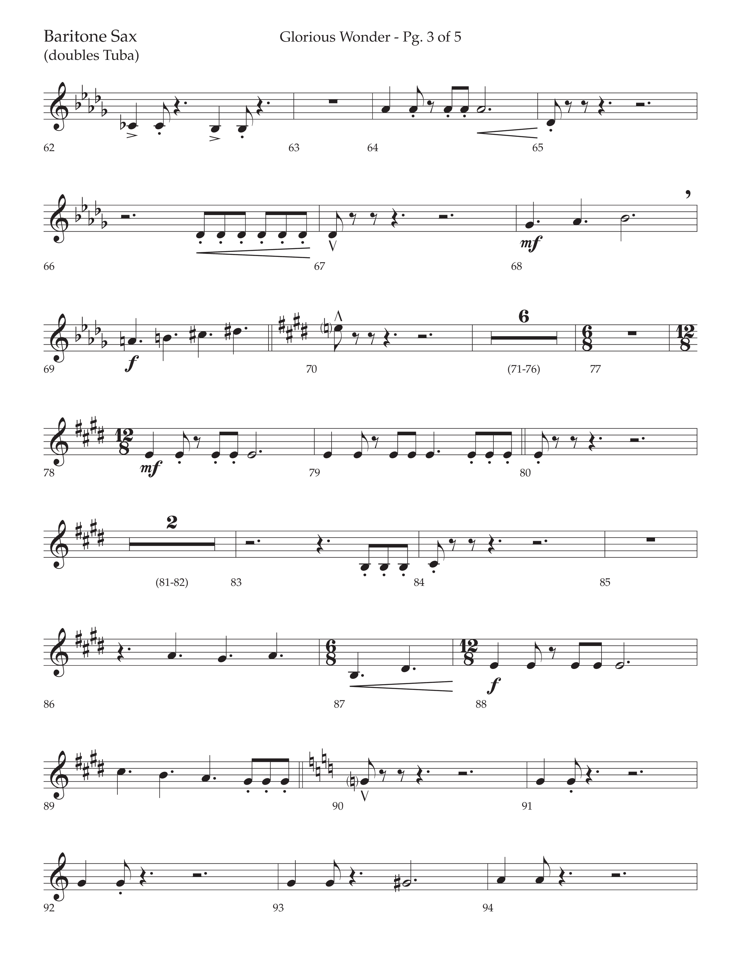 Glorious Wonder (Choral Anthem SATB) Bari Sax (Lifeway Choral / Arr. Bradley Knight)