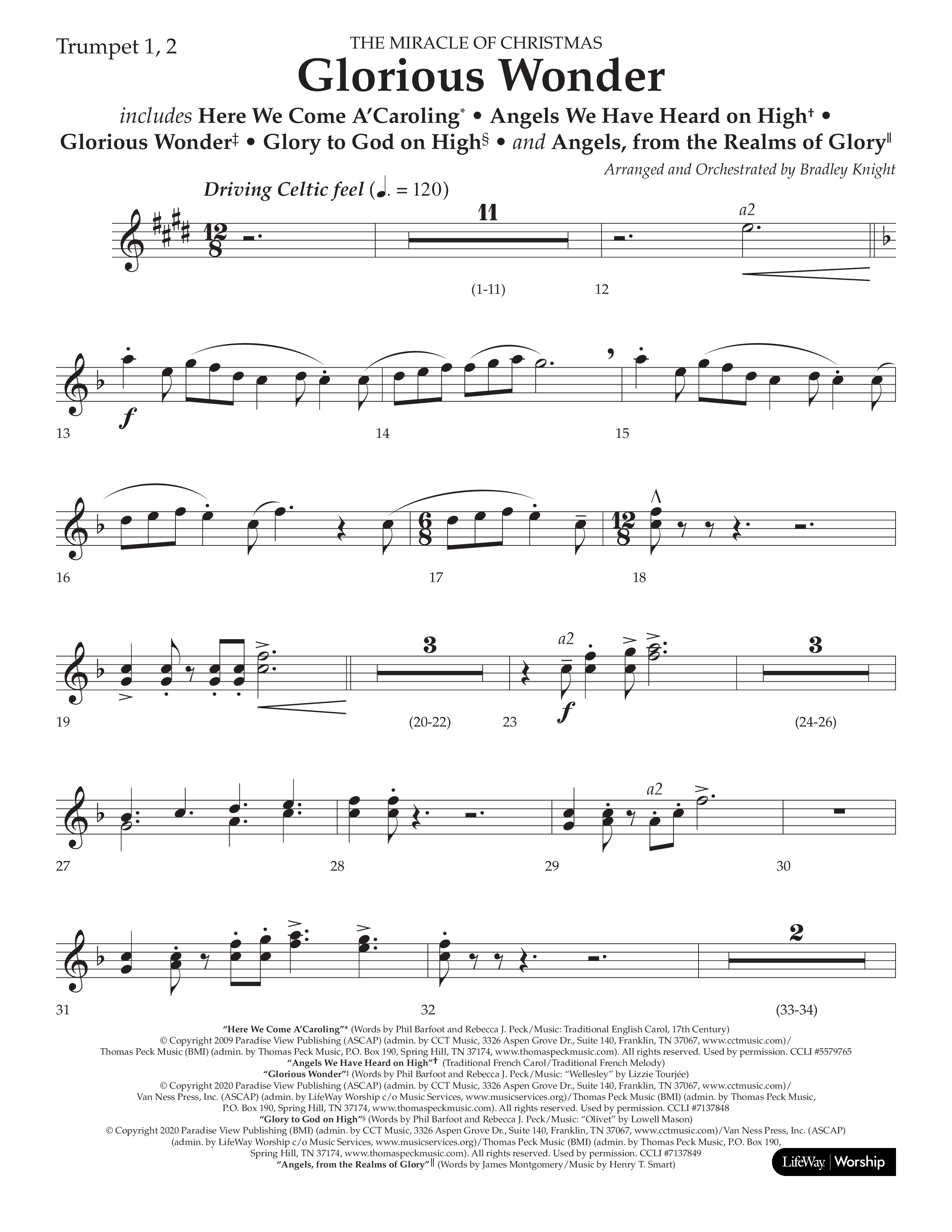 Glorious Wonder (Choral Anthem SATB) Trumpet 1,2 (Lifeway Choral / Arr. Bradley Knight)