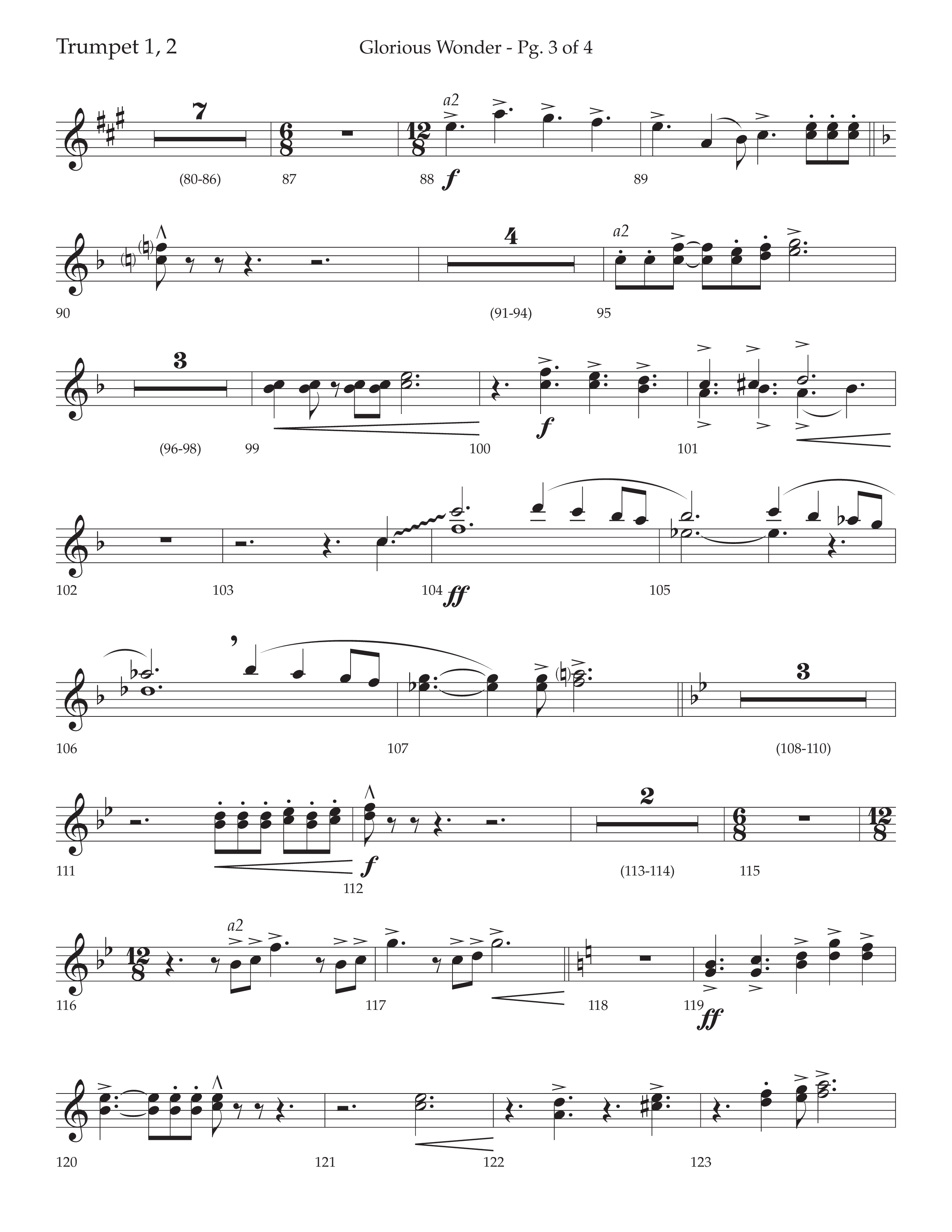 Glorious Wonder (Choral Anthem SATB) Trumpet 1,2 (Lifeway Choral / Arr. Bradley Knight)