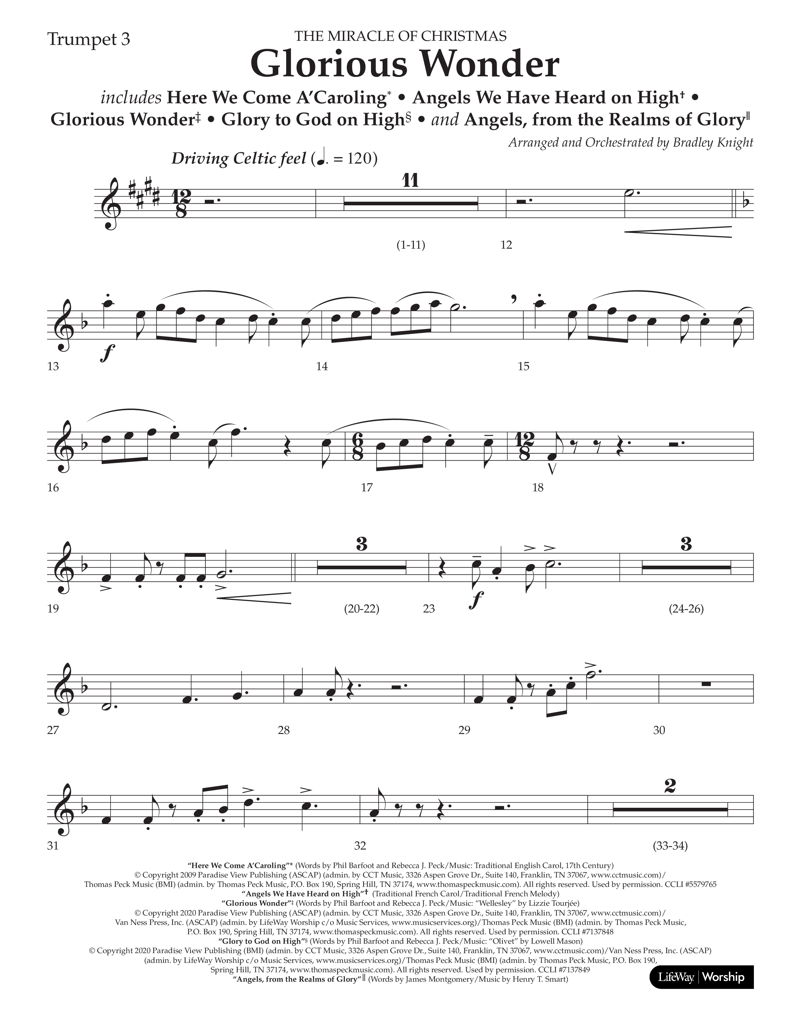 Glorious Wonder (Choral Anthem SATB) Trumpet 3 (Lifeway Choral / Arr. Bradley Knight)