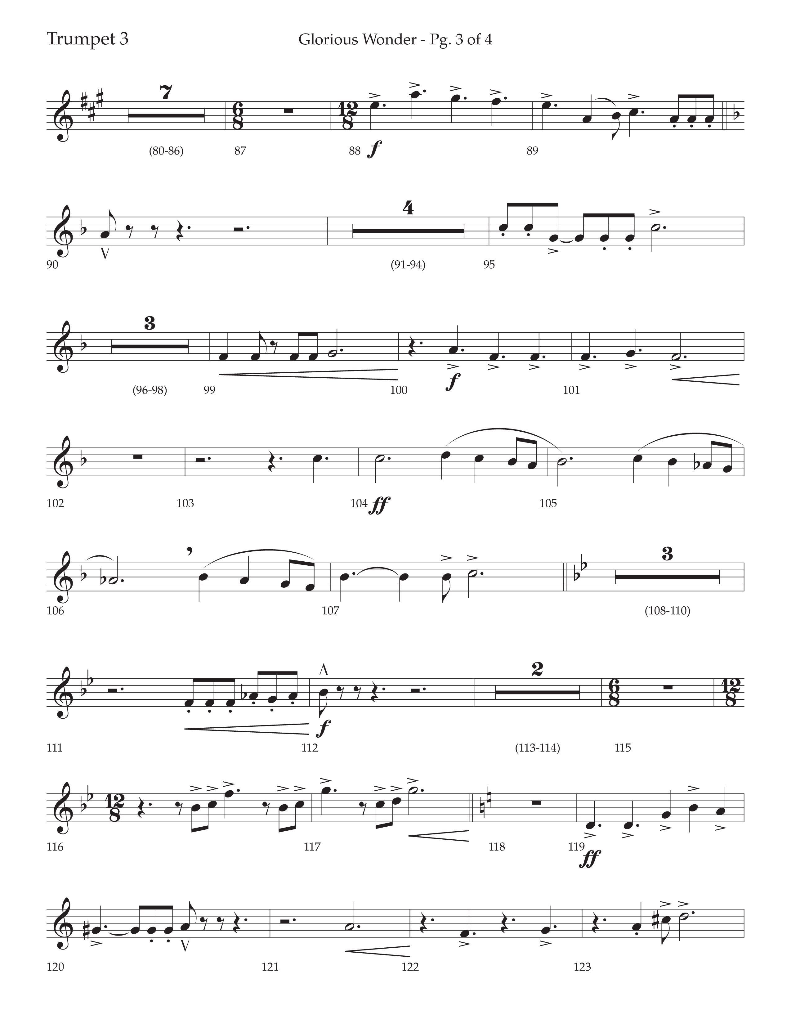 Glorious Wonder (Choral Anthem SATB) Trumpet 3 (Lifeway Choral / Arr. Bradley Knight)