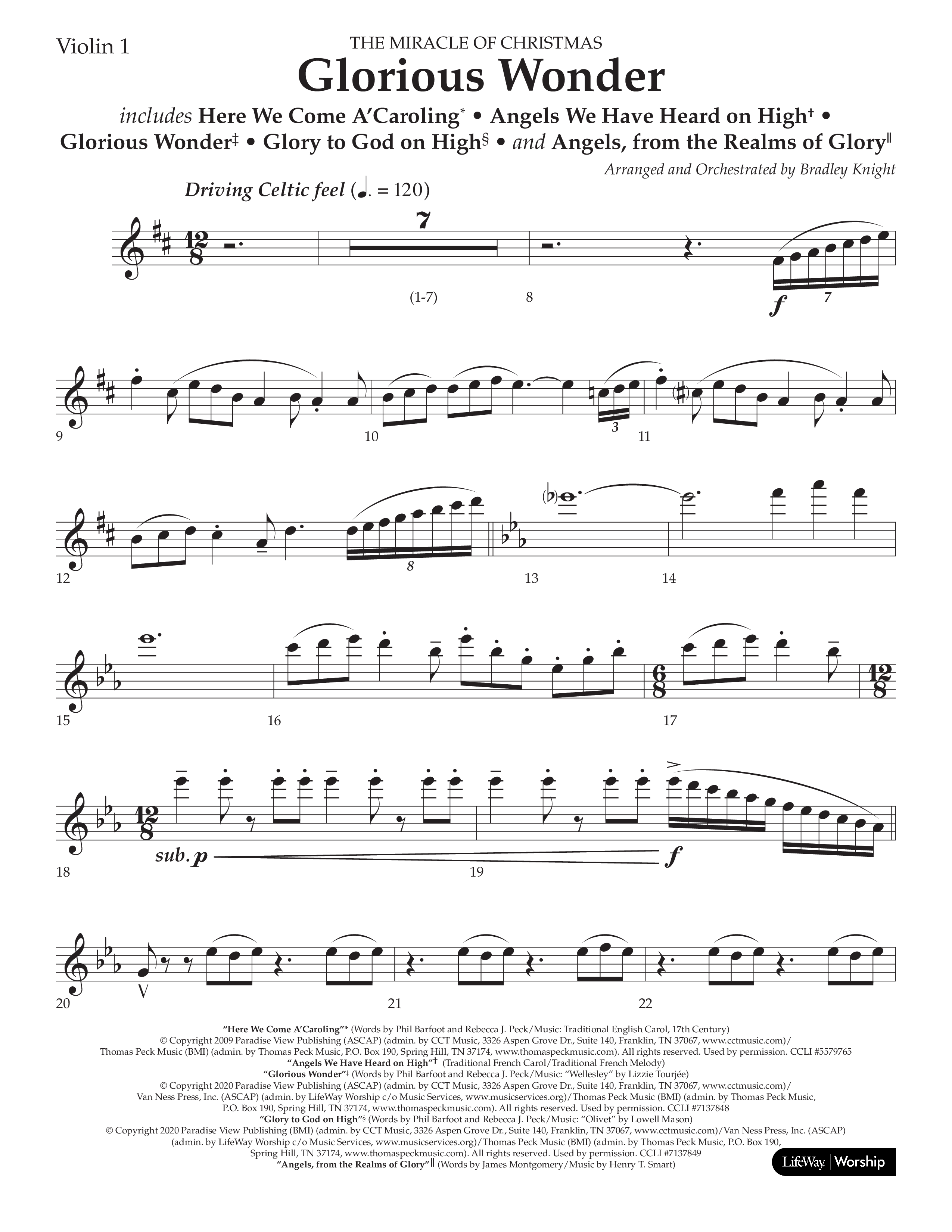 Glorious Wonder (Choral Anthem SATB) Violin 1 (Lifeway Choral / Arr. Bradley Knight)