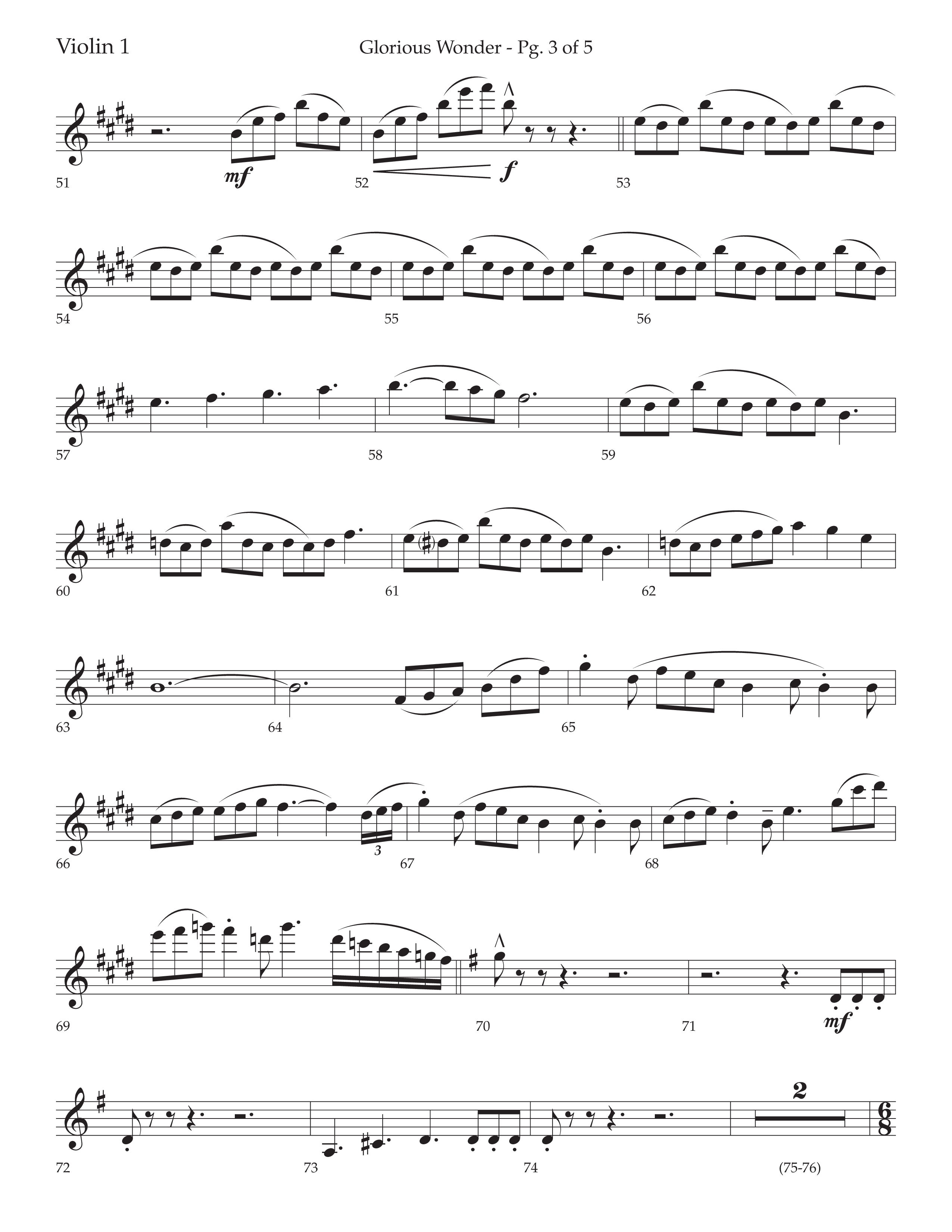 Glorious Wonder (Choral Anthem SATB) Violin 1 (Lifeway Choral / Arr. Bradley Knight)