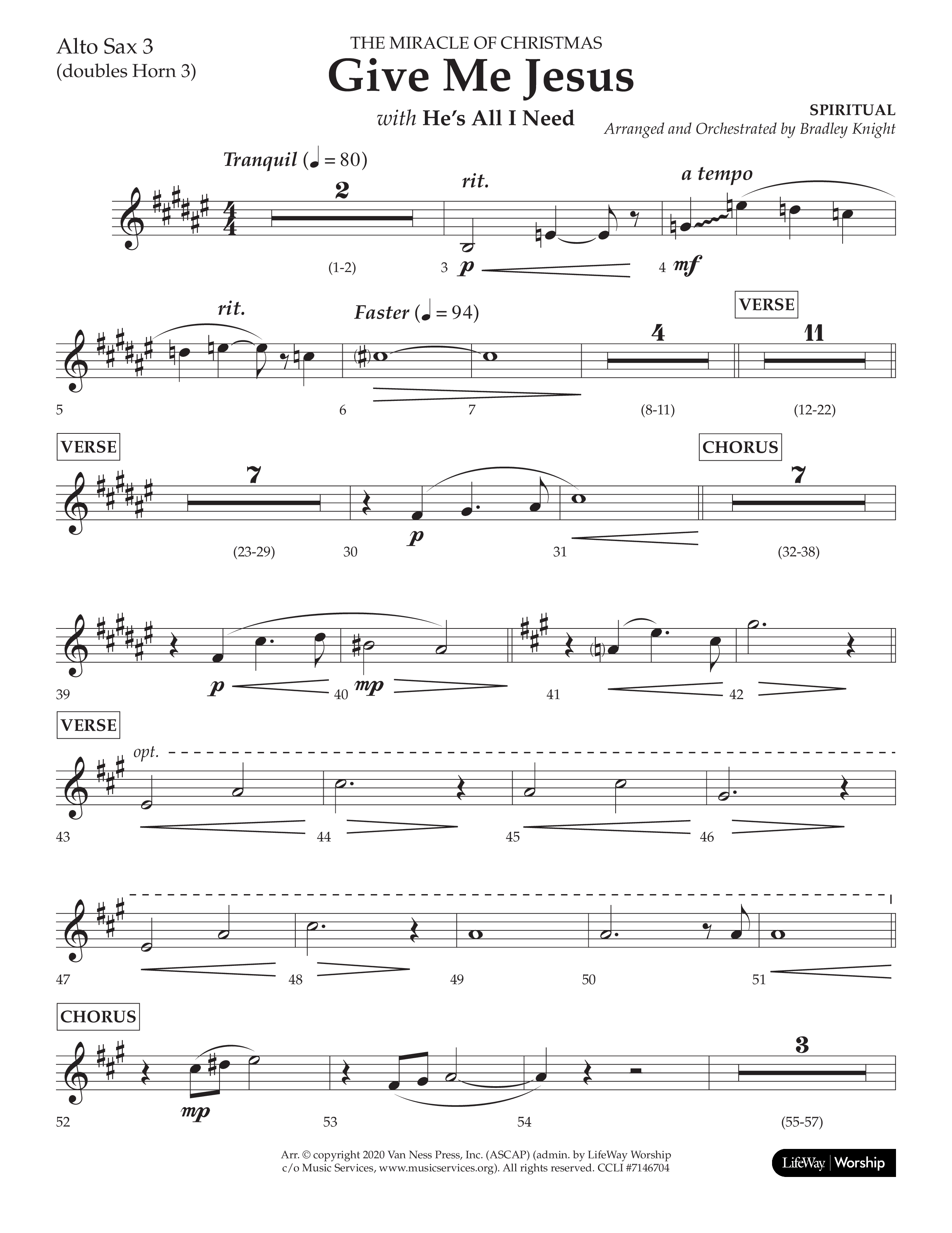 Give Me Jesus (With He's All I Need) (Choral Anthem SATB) Alto Sax (Lifeway Choral / Arr. Bradley Knight)