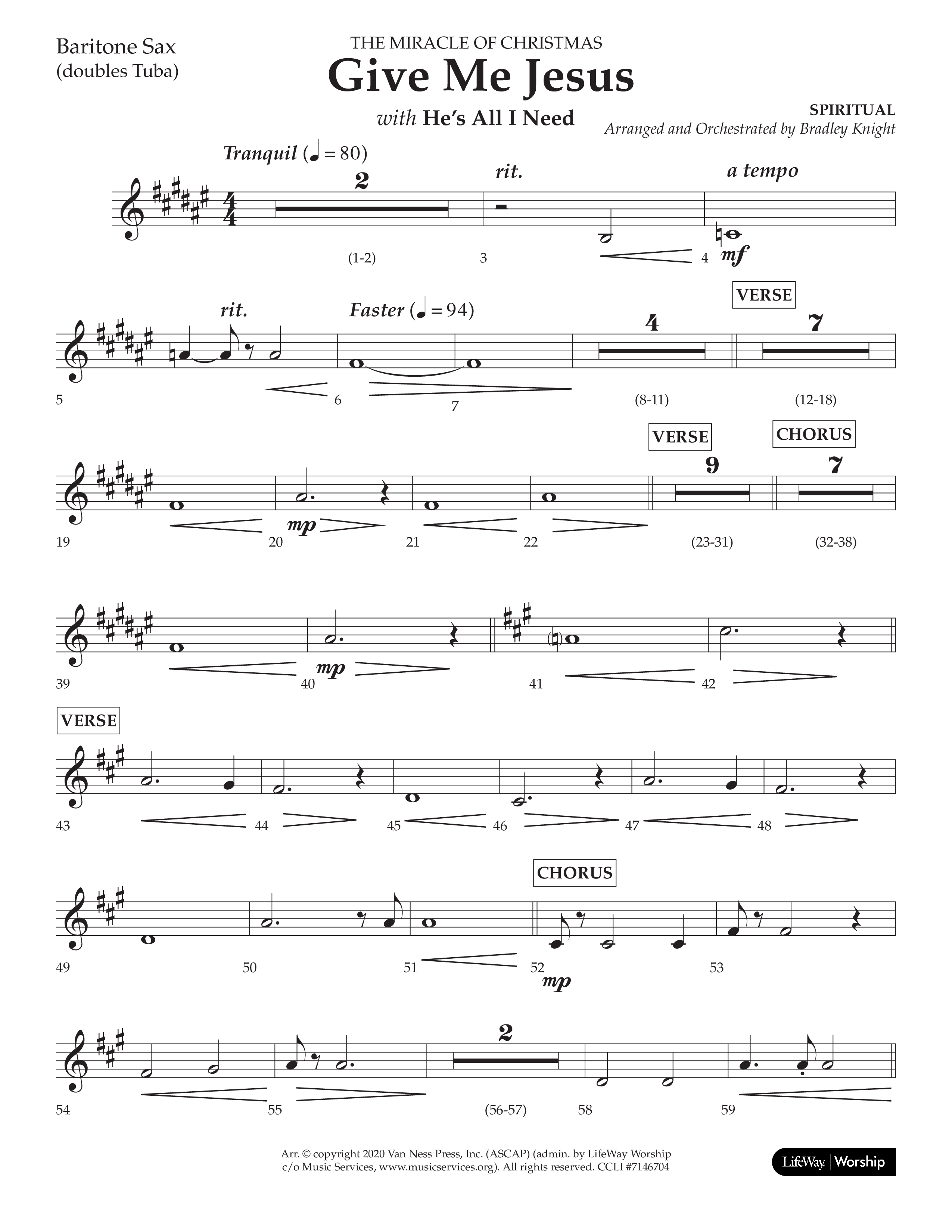 Give Me Jesus (With He's All I Need) (Choral Anthem SATB) Bari Sax (Lifeway Choral / Arr. Bradley Knight)