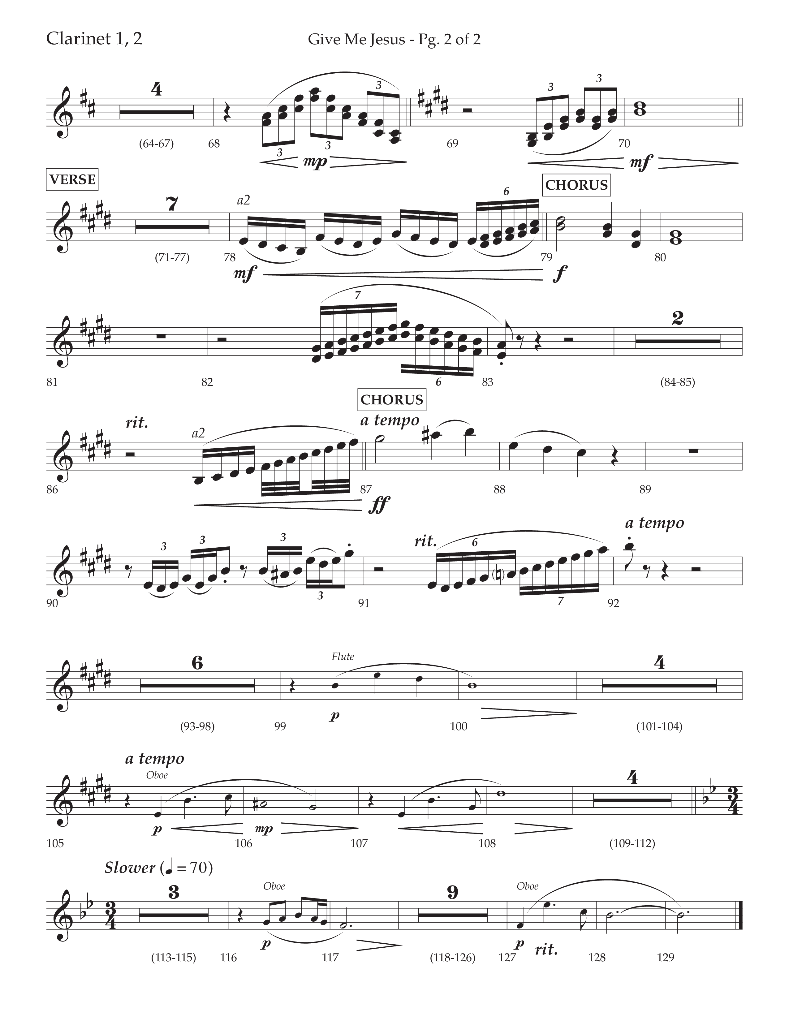 Give Me Jesus (With He's All I Need) (Choral Anthem SATB) Clarinet 1/2 (Lifeway Choral / Arr. Bradley Knight)