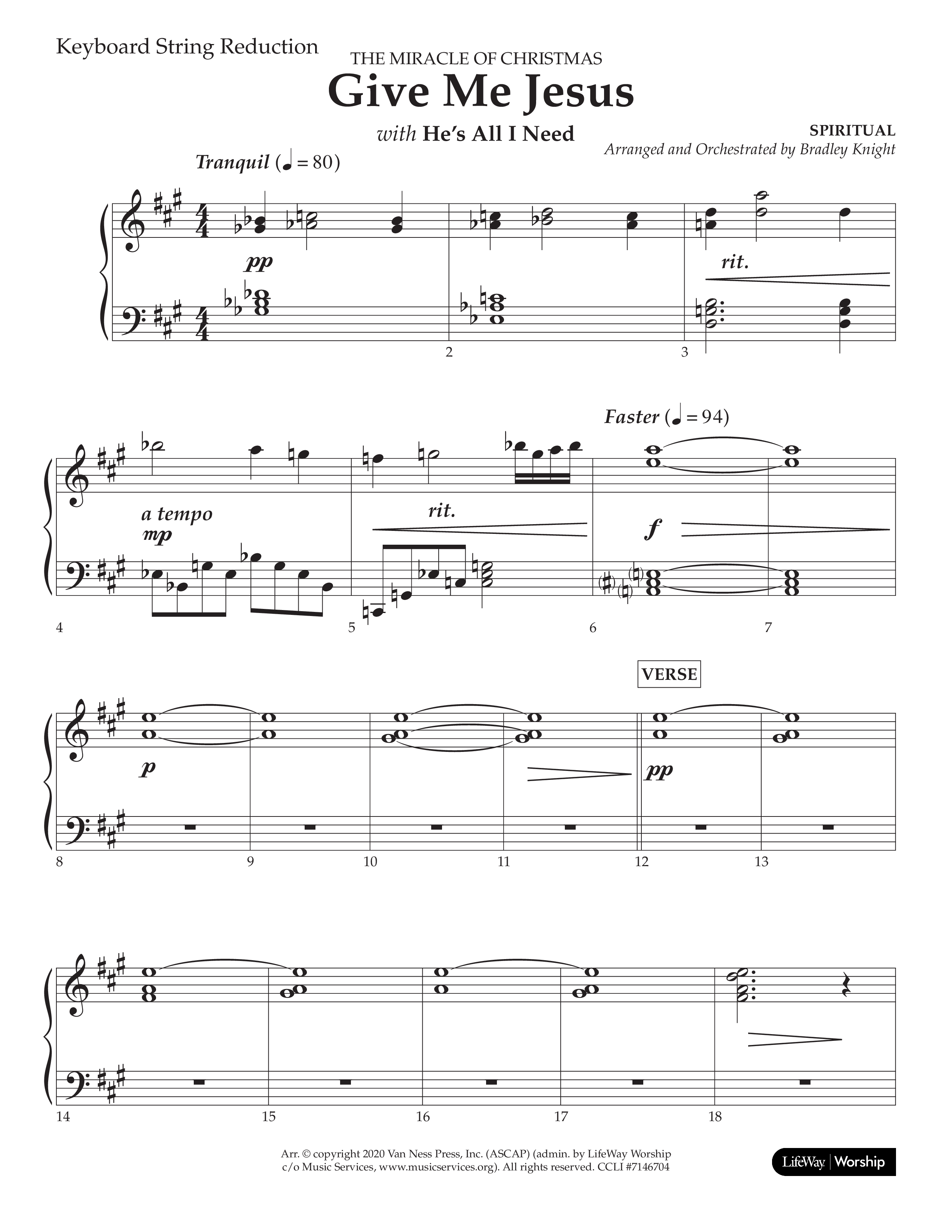 Give Me Jesus (With He's All I Need) (Choral Anthem SATB) String Reduction (Lifeway Choral / Arr. Bradley Knight)