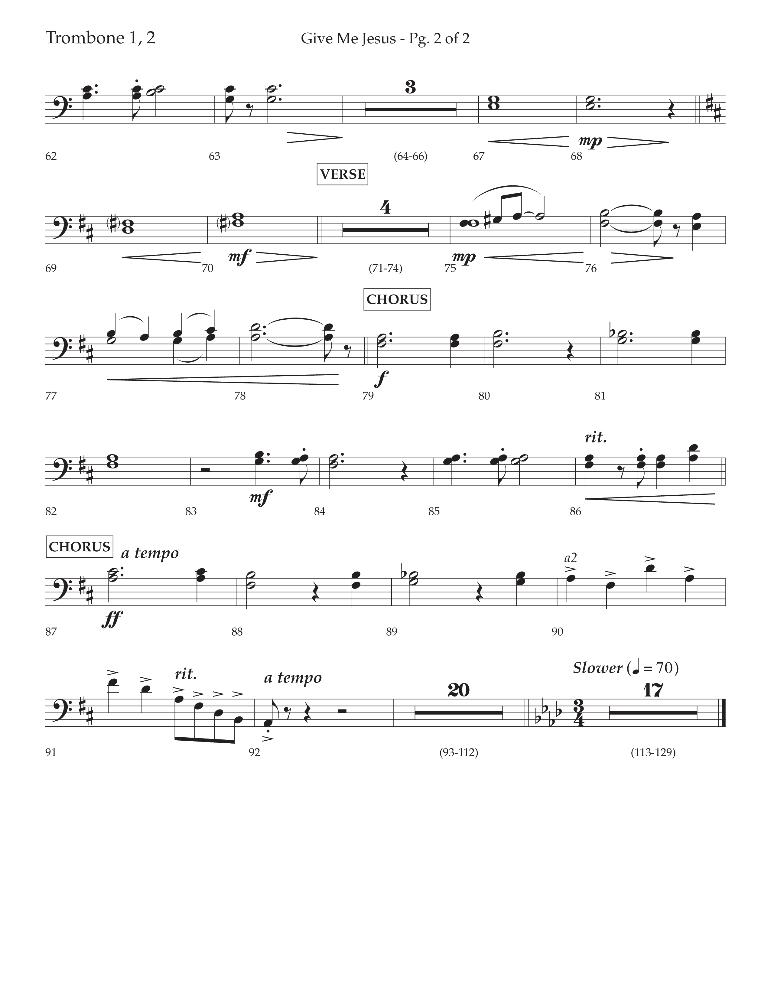 Give Me Jesus (With He's All I Need) (Choral Anthem SATB) Trombone 1/2 (Lifeway Choral / Arr. Bradley Knight)