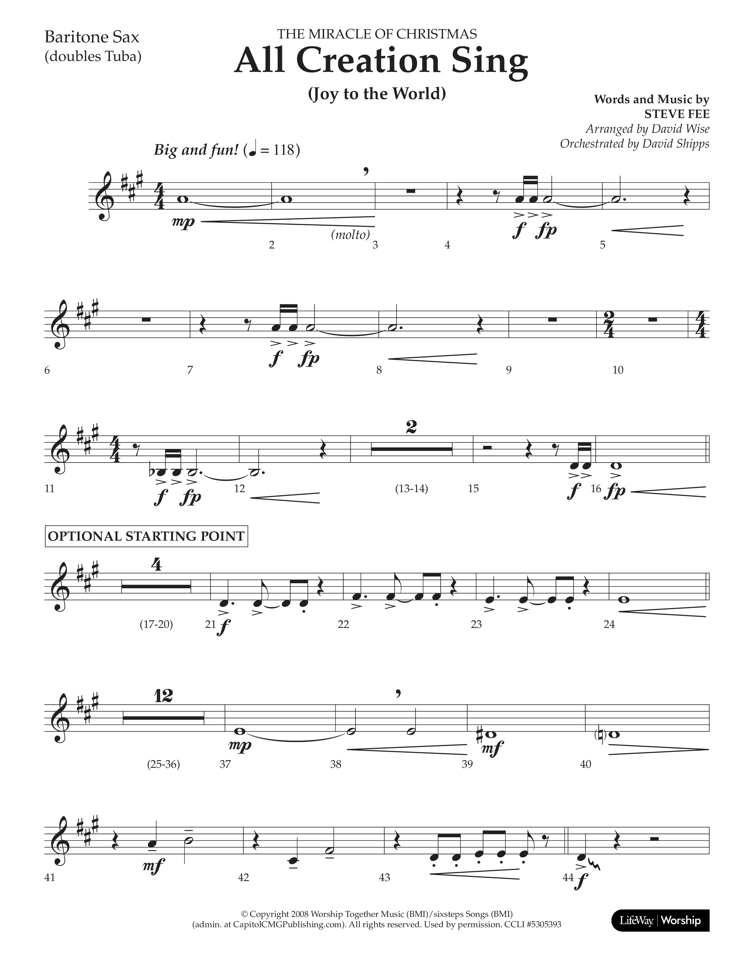 All Creation Sings (Joy To The World) (Choral Anthem SATB) Bari Sax (Lifeway Worship / Arr. David Wise)