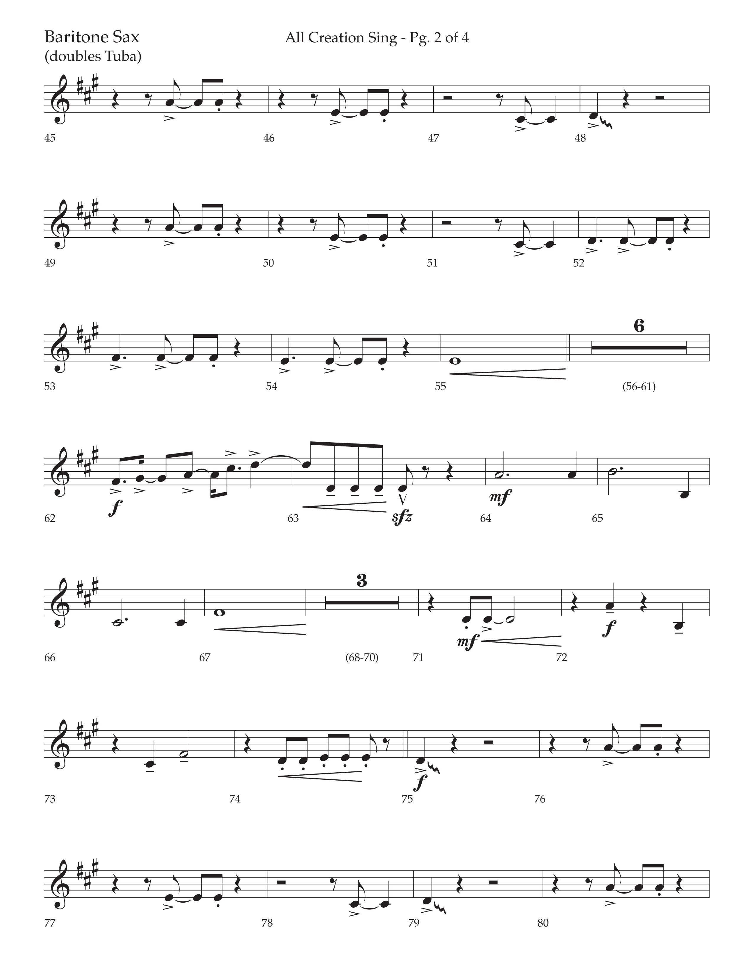 All Creation Sings (Joy To The World) (Choral Anthem SATB) Bari Sax (Lifeway Worship / Arr. David Wise)