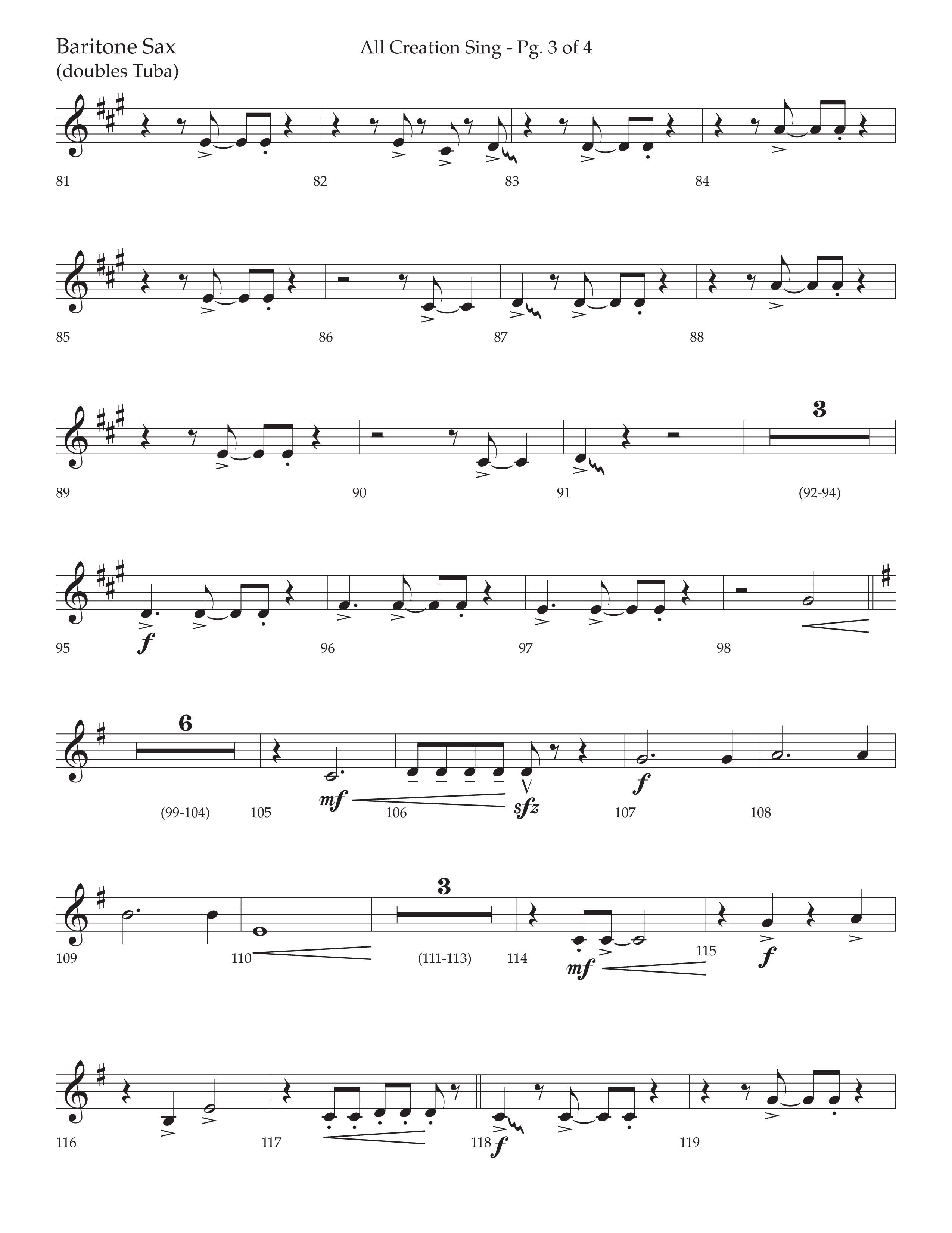 All Creation Sings (Joy To The World) (Choral Anthem SATB) Bari Sax (Lifeway Worship / Arr. David Wise)