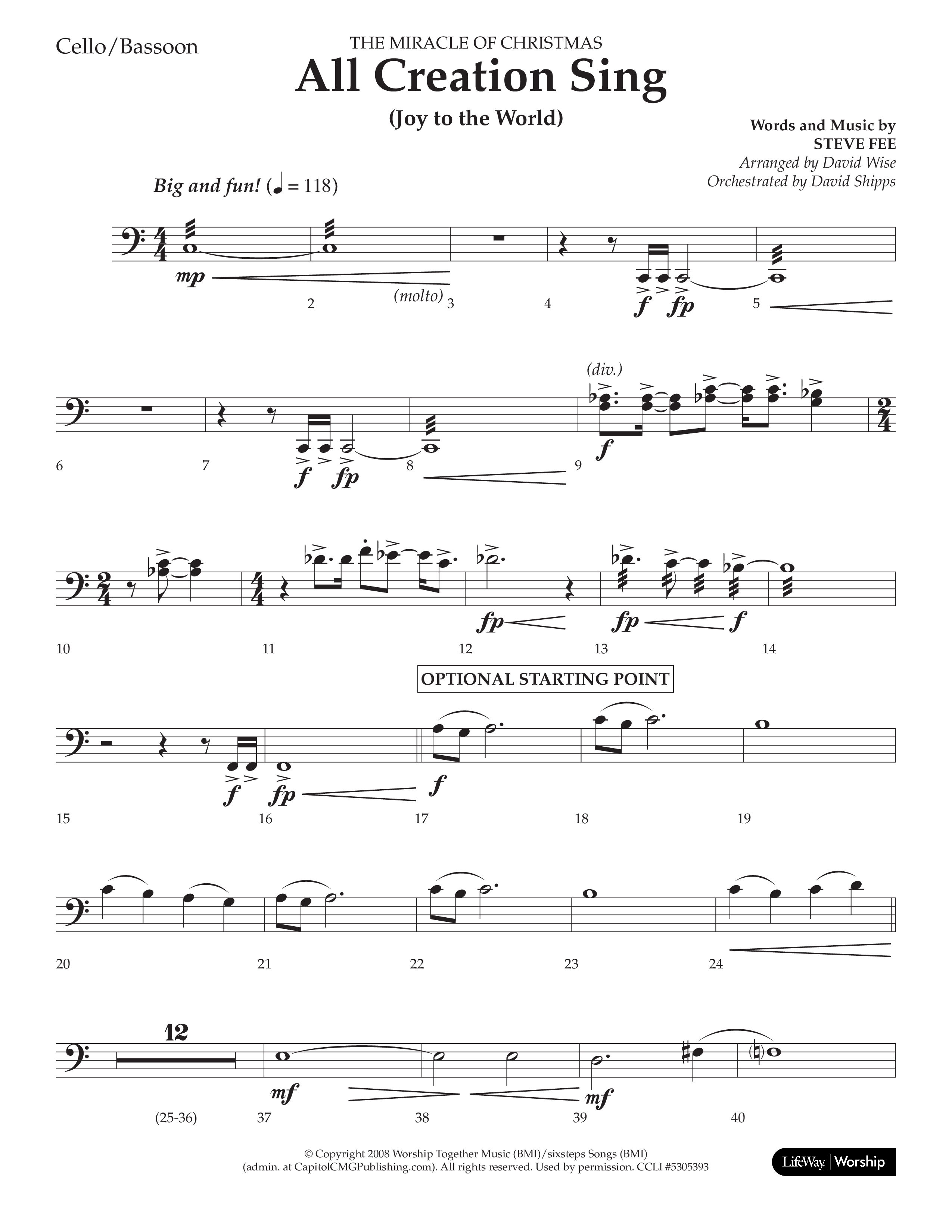 All Creation Sings (Joy To The World) (Choral Anthem SATB) Cello (Lifeway Worship / Arr. David Wise)