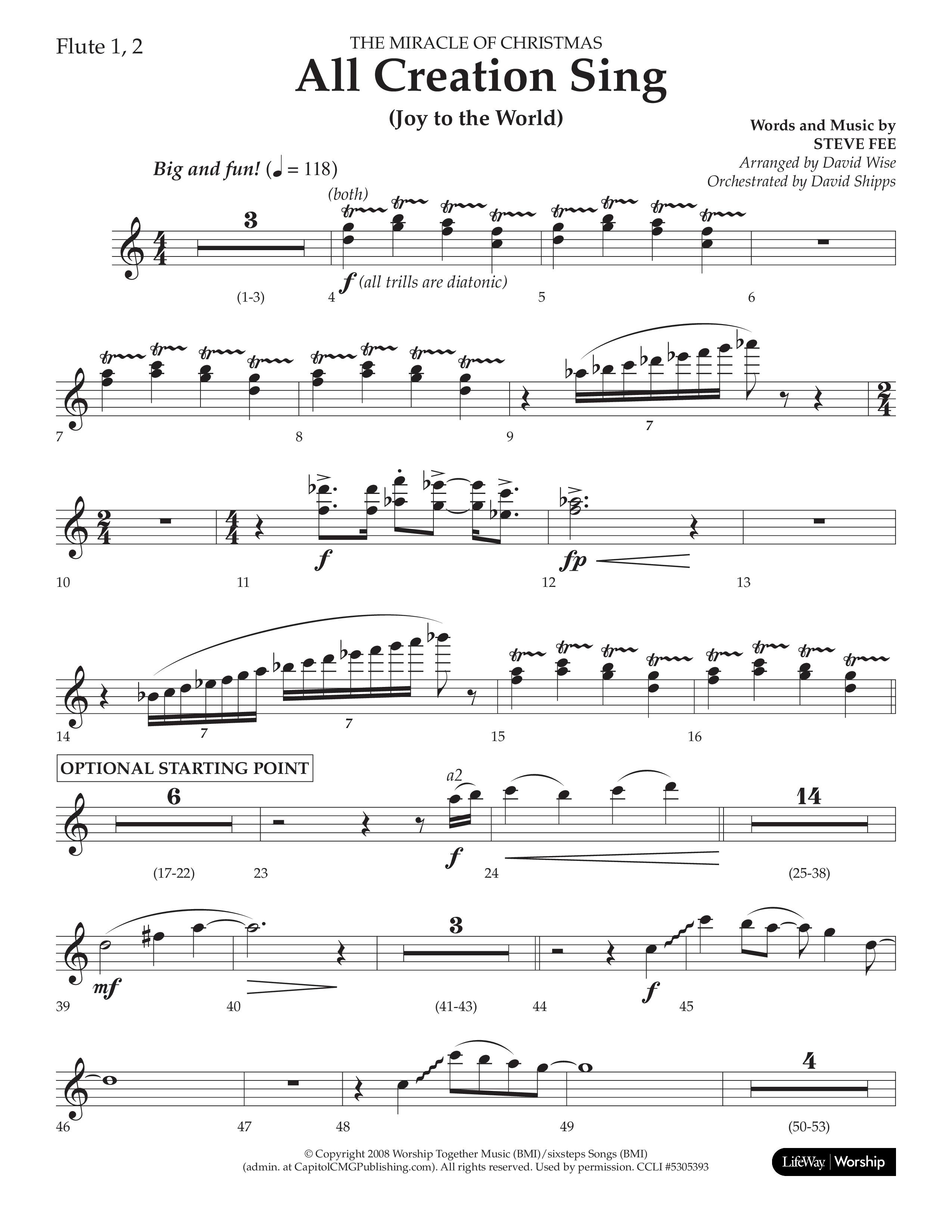 All Creation Sings (Joy To The World) (Choral Anthem SATB) Flute 1/2 (Lifeway Worship / Arr. David Wise)