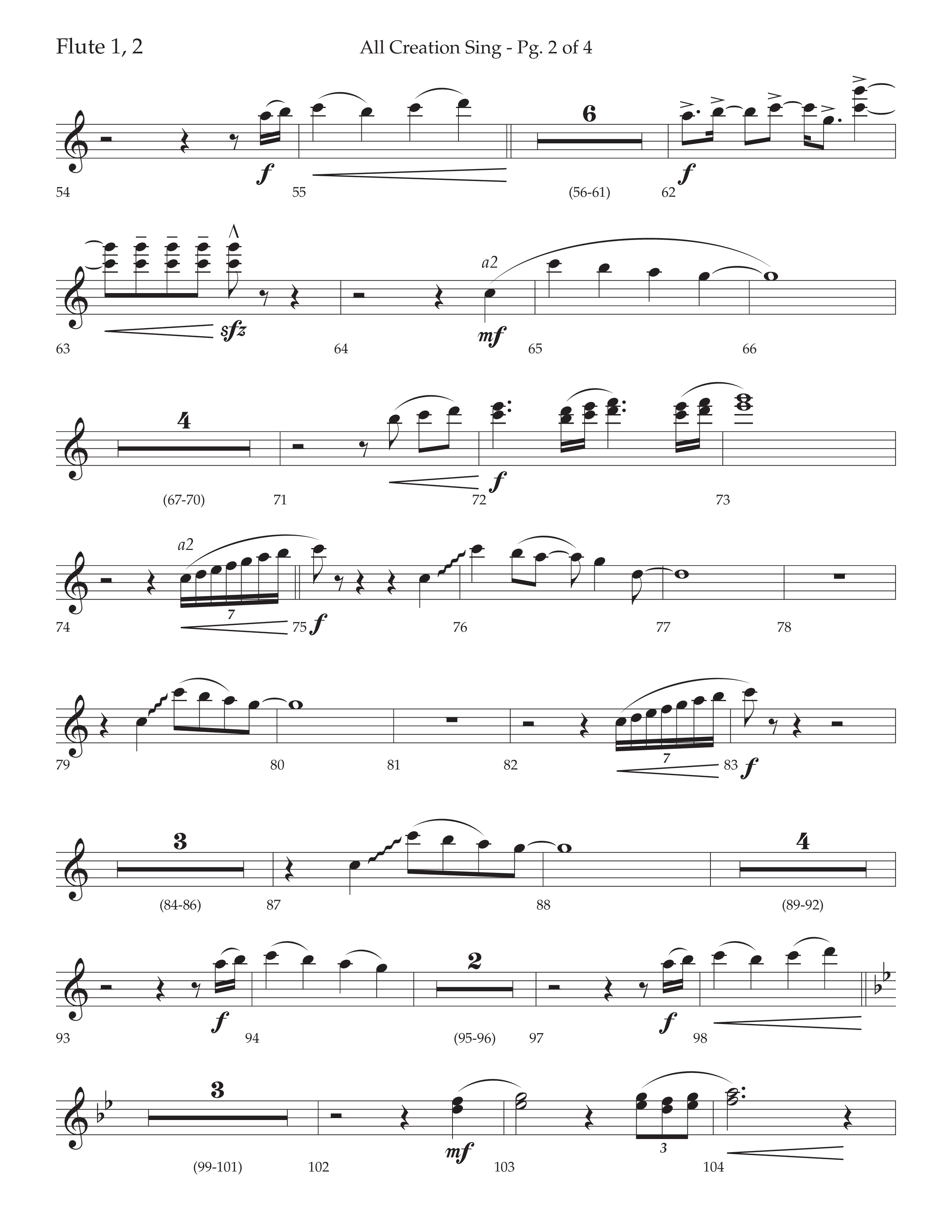 All Creation Sings (Joy To The World) (Choral Anthem SATB) Flute 1/2 (Lifeway Worship / Arr. David Wise)