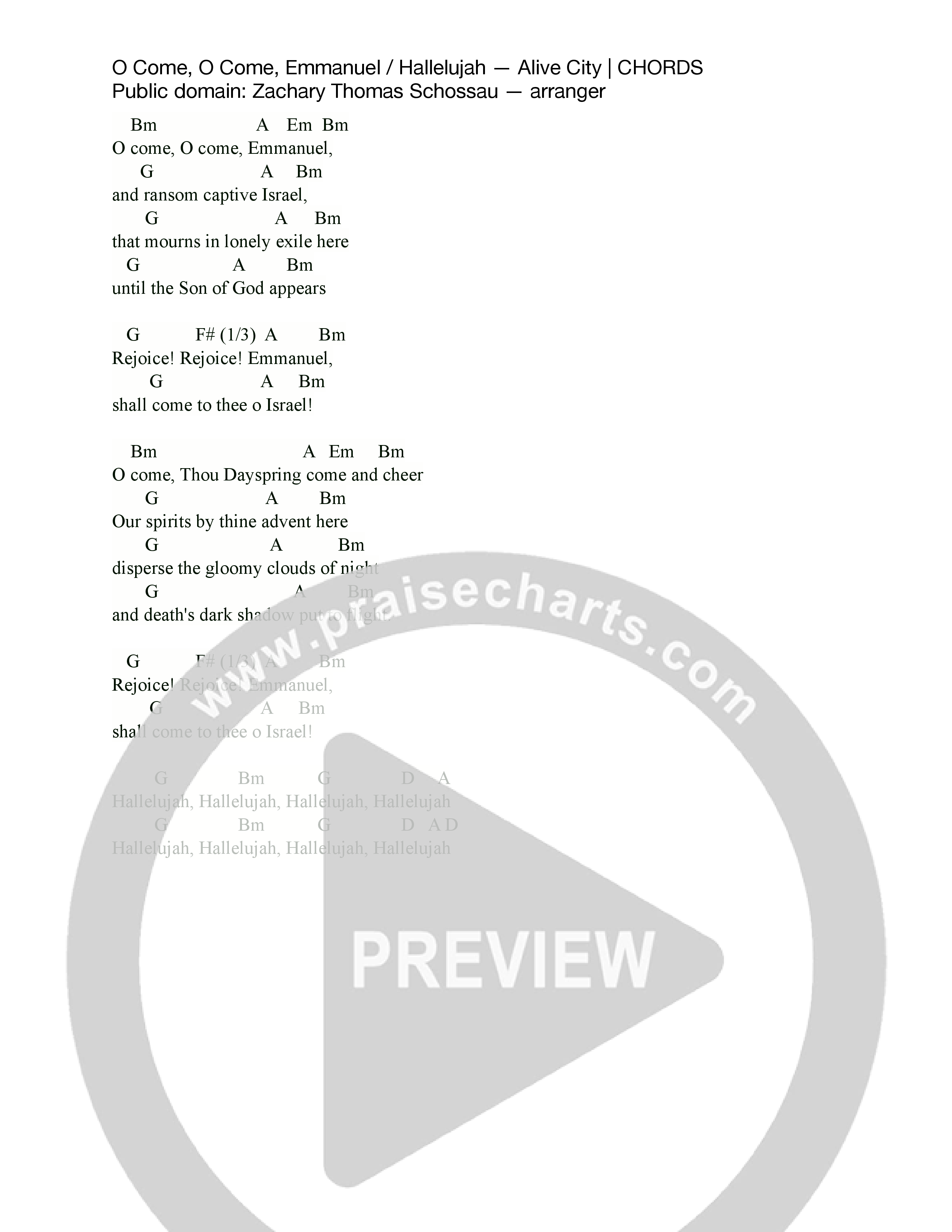 O Come O Come Emmanuel / Hallelujah Chord Chart (Alive City)