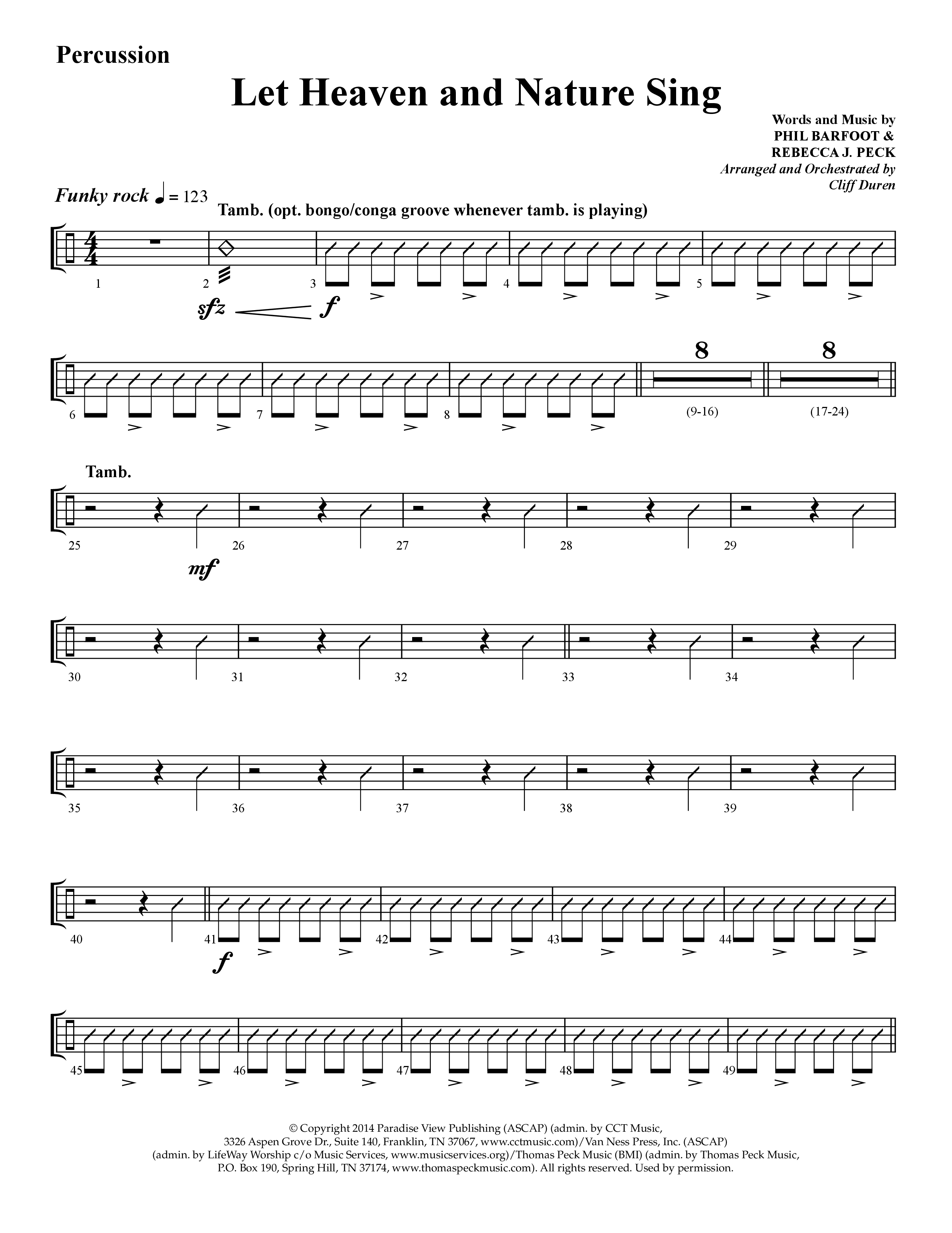 Let Heaven and Nature Sing (Choral Anthem SATB) Percussion (Lifeway Choral / Arr. Cliff Duren)