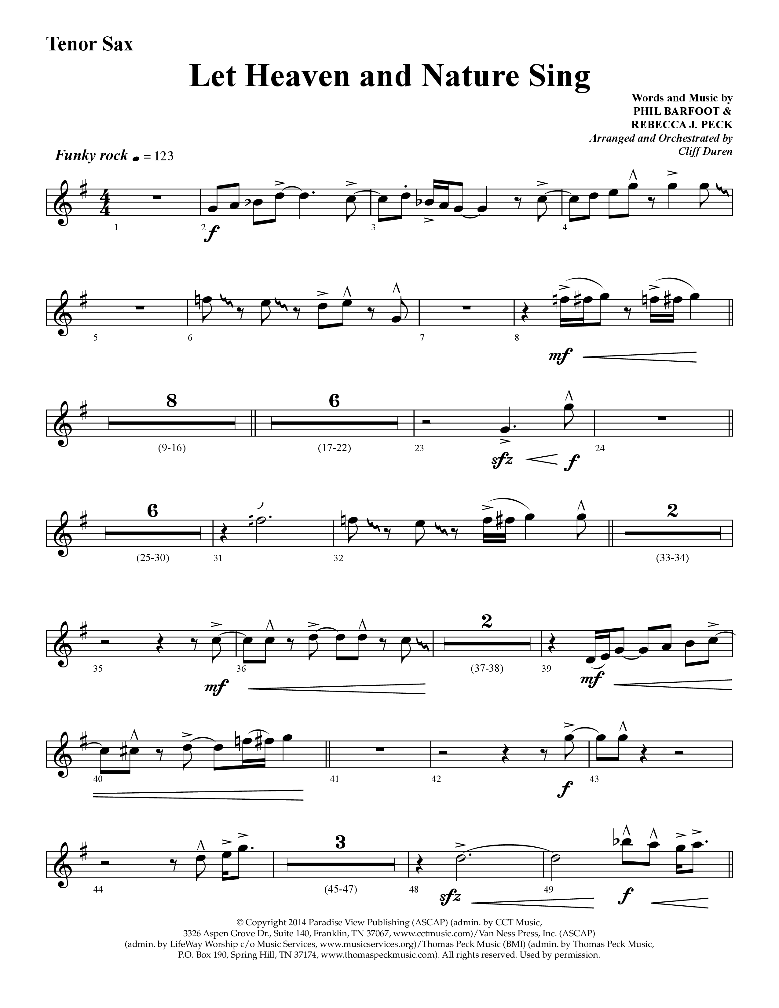Let Heaven and Nature Sing (Choral Anthem SATB) Tenor Sax 1 (Lifeway Choral / Arr. Cliff Duren)